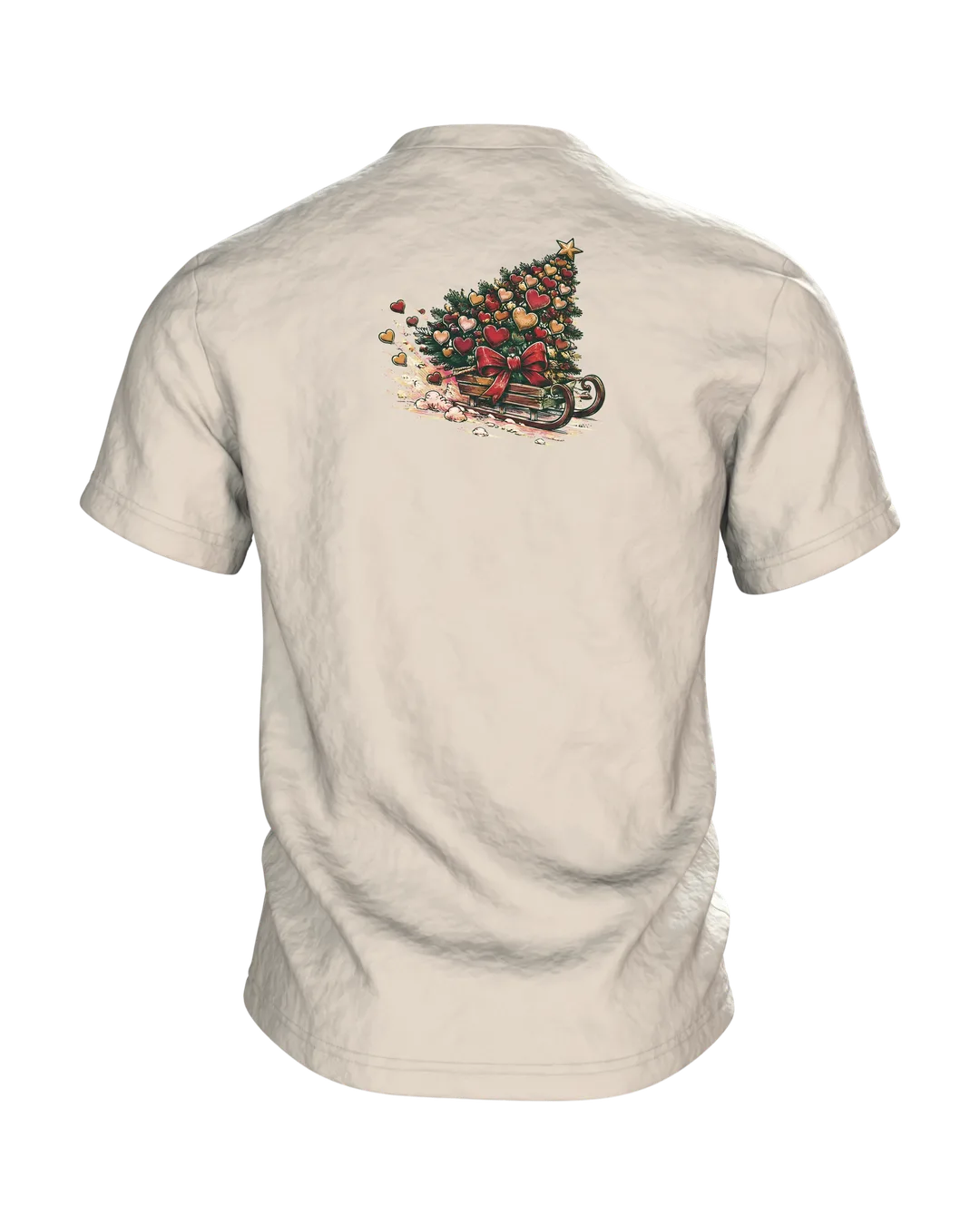 Herz Tannenbaum T-Shirt „TEAM WEIHNACHTEN“ Vintage Weihnachtsshirt Familie, Schlitten auf dem Rücken, Partnerlook Damen Herren, Rückseite