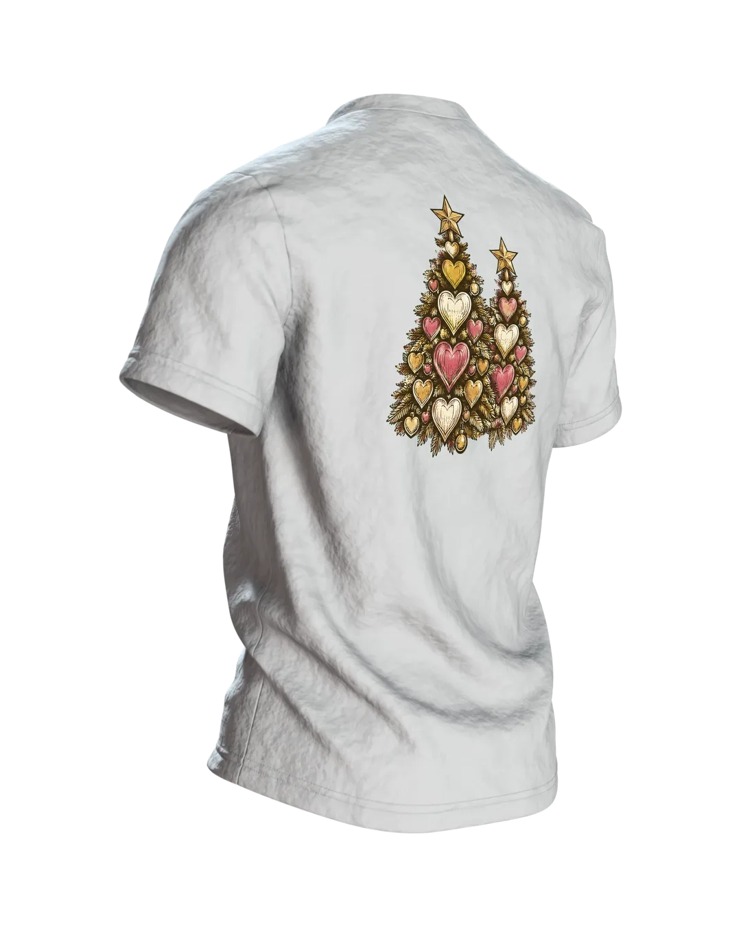 Team Weihnachten Herzbaum T-Shirt, Entwurfsfassung, Rückseite schräg rechts