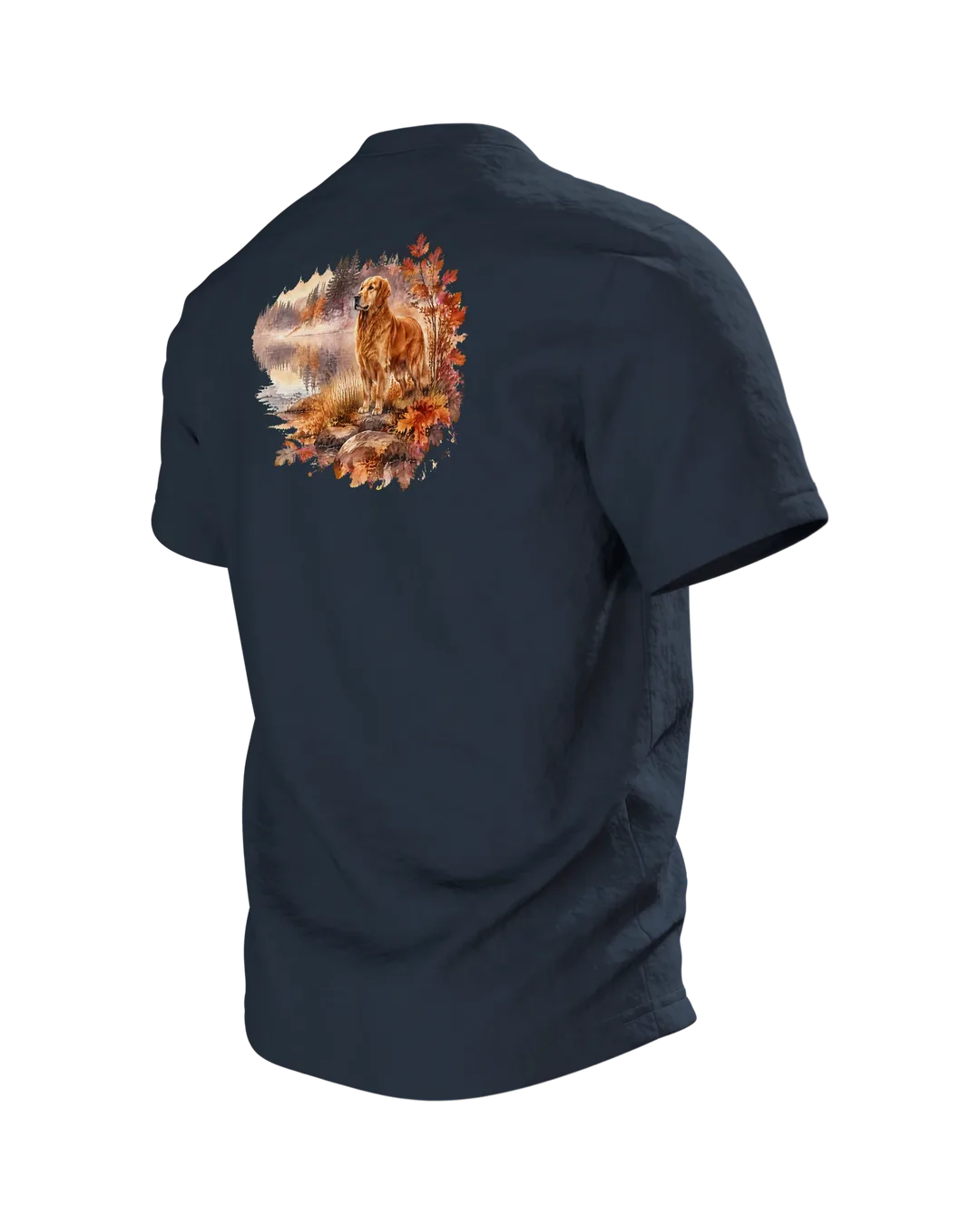 Golden Retriever Aquarell T-Shirt, Entwurfsfassung, Rückseite schräg links