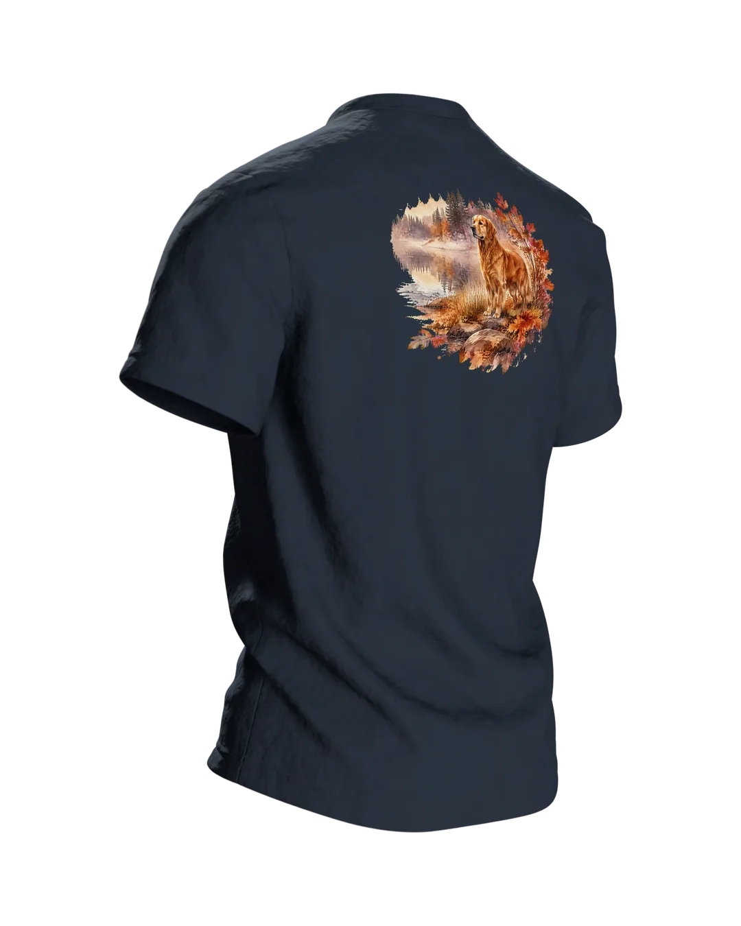 Golden Retriever Aquarell T-Shirt, Entwurfsfassung, Rückseite schräg rechts