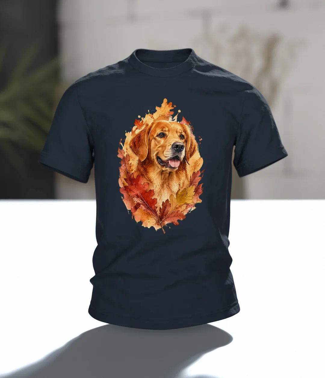 Golden Retriever Aquarell T-Shirt, Entwurfsfassung, Im Raum