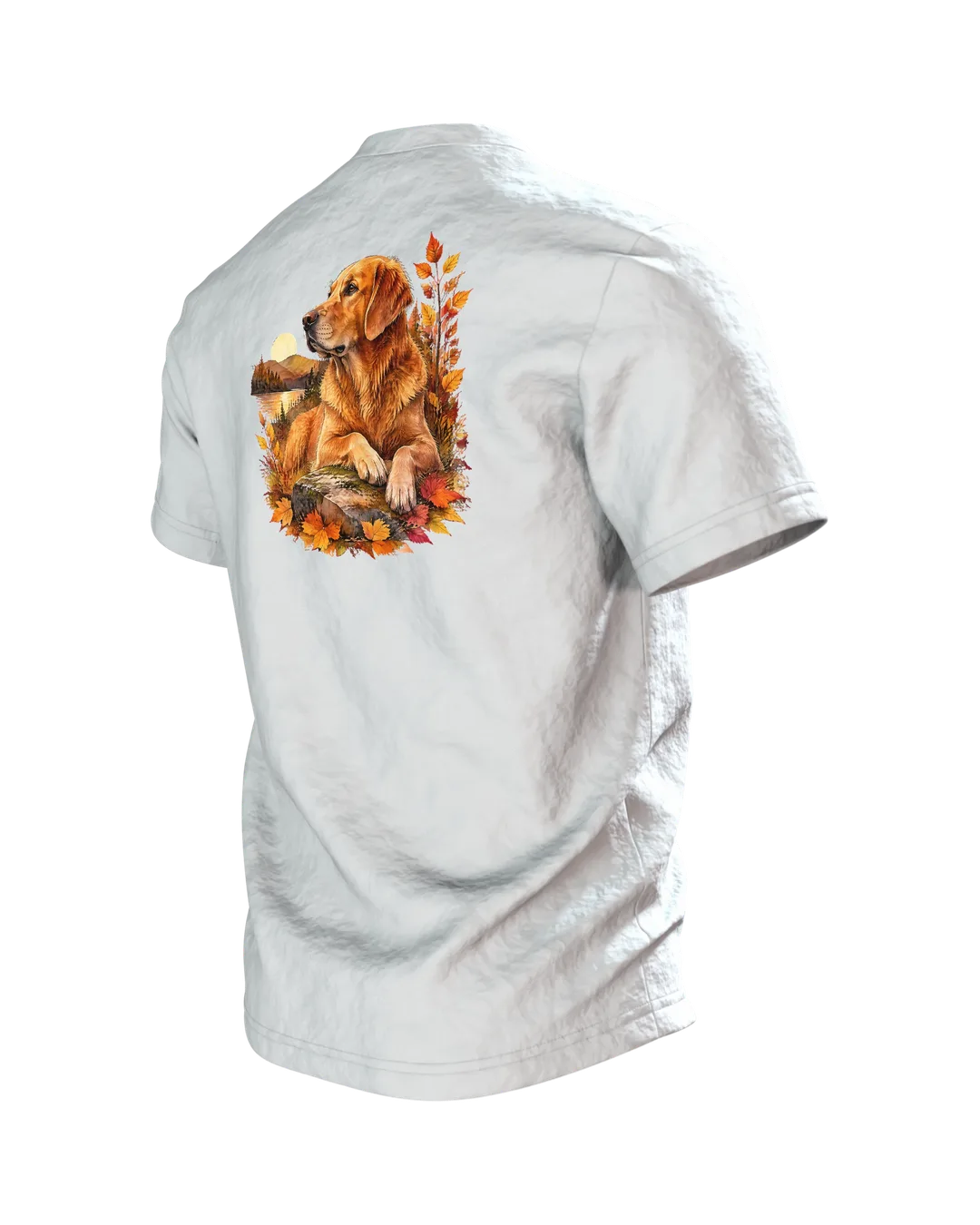 Golden Retriever Aquarell T-Shirt, Entwurfsfassung, Rückseite schräg links