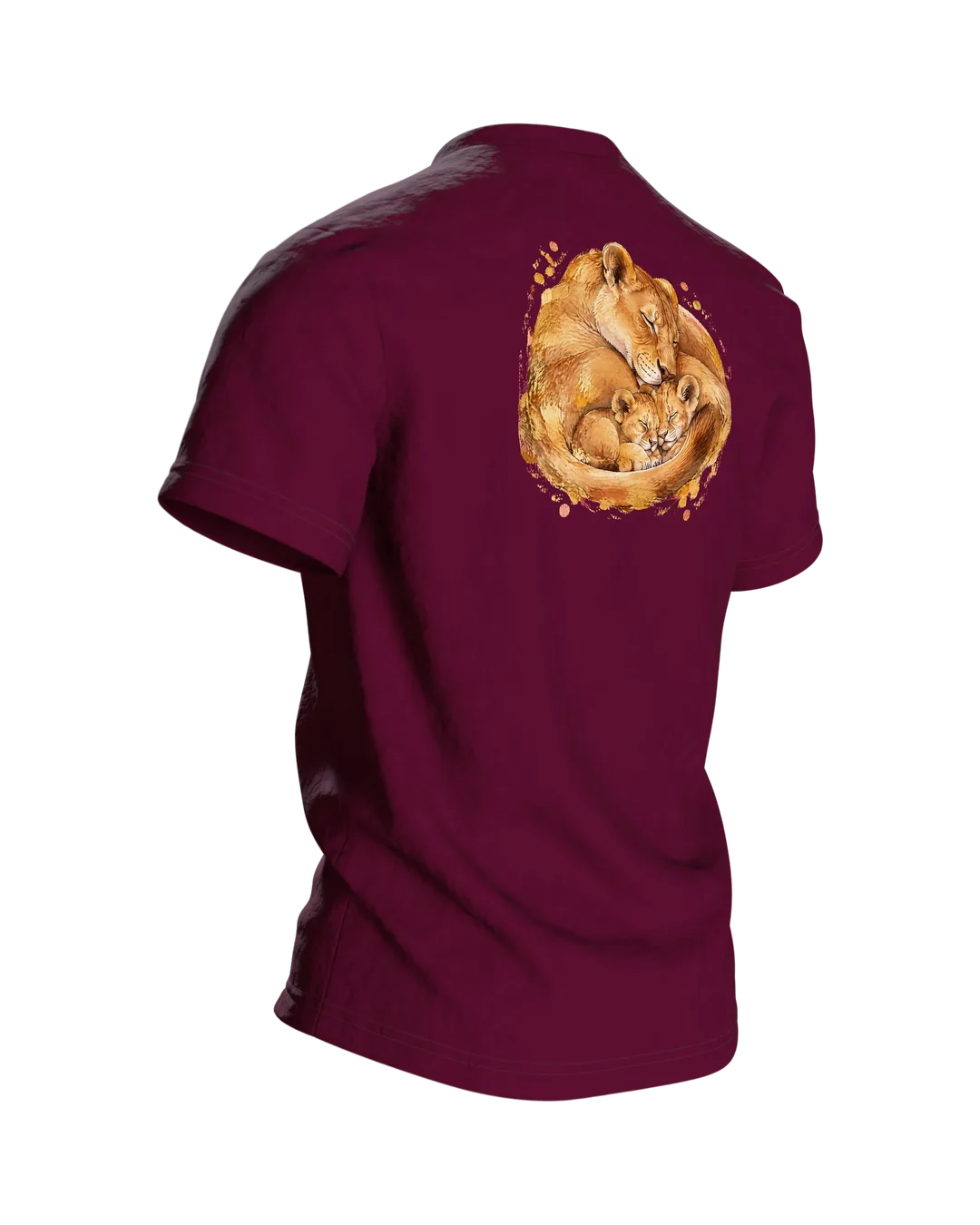 Löwenmama mit Jungen T-Shirt, Entwurfsfassung, Rückseite schräg rechts