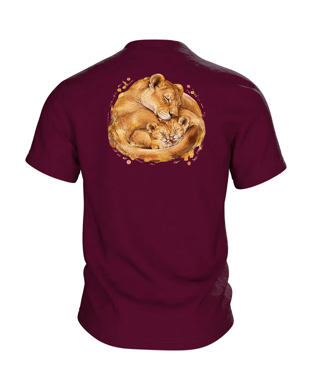 Löwenmama mit Jungen T-Shirt, Entwurfsfassung, Rückseite