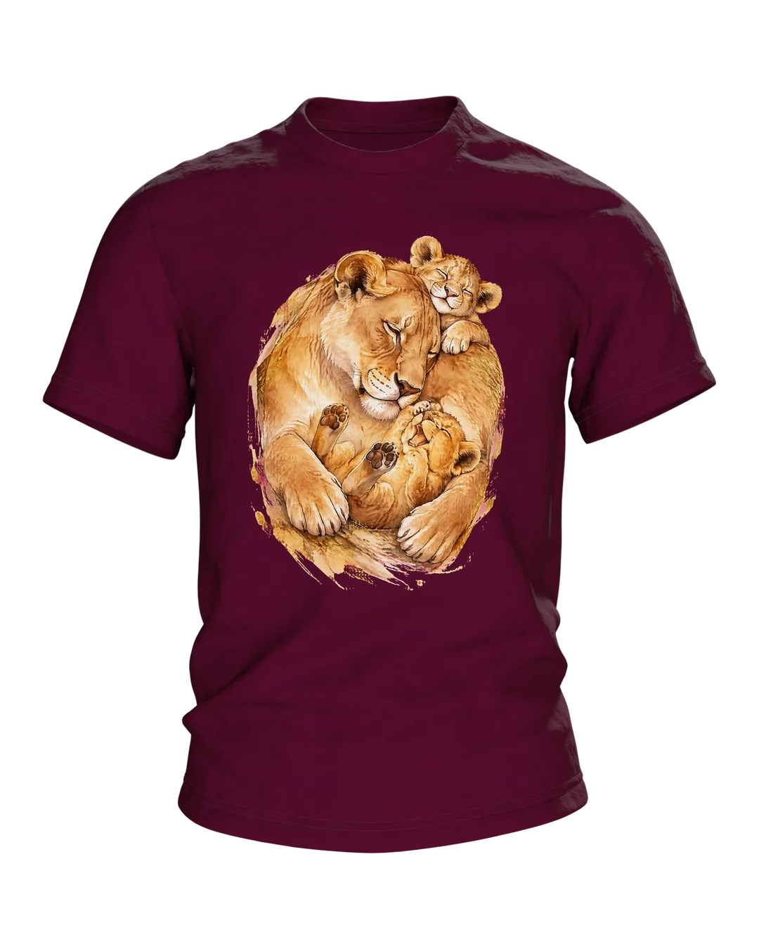 Mama Löwin mit Jungen T-Shirt: Aquarell Goldakzente