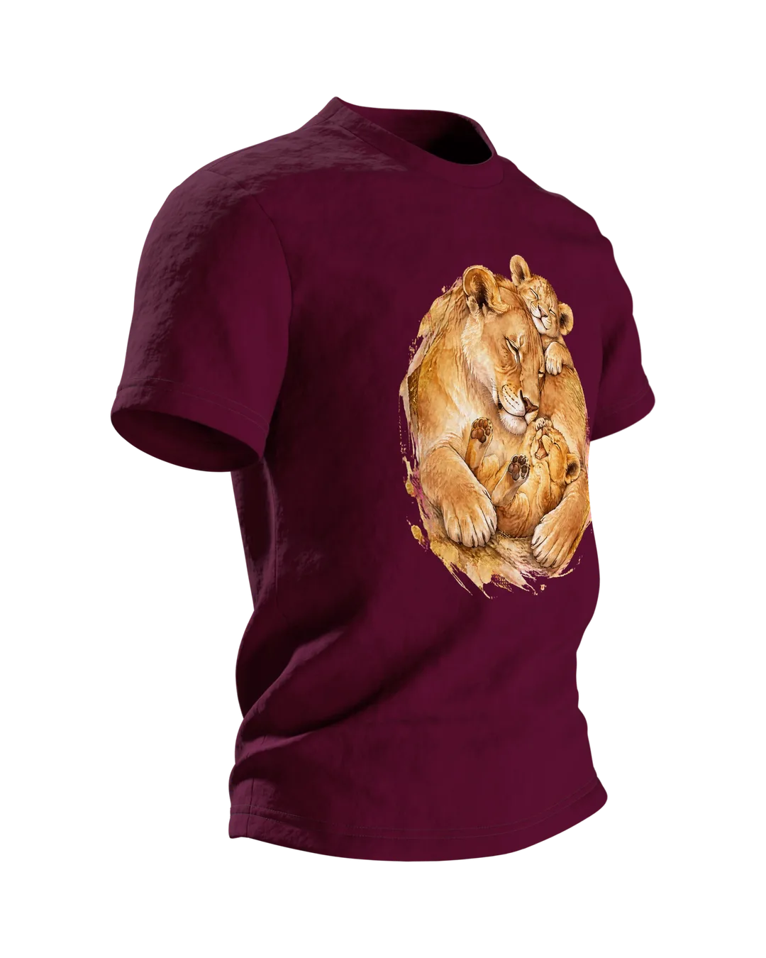 Löwenmama mit Jungen T-Shirt, Entwurfsfassung, Seitenansicht links