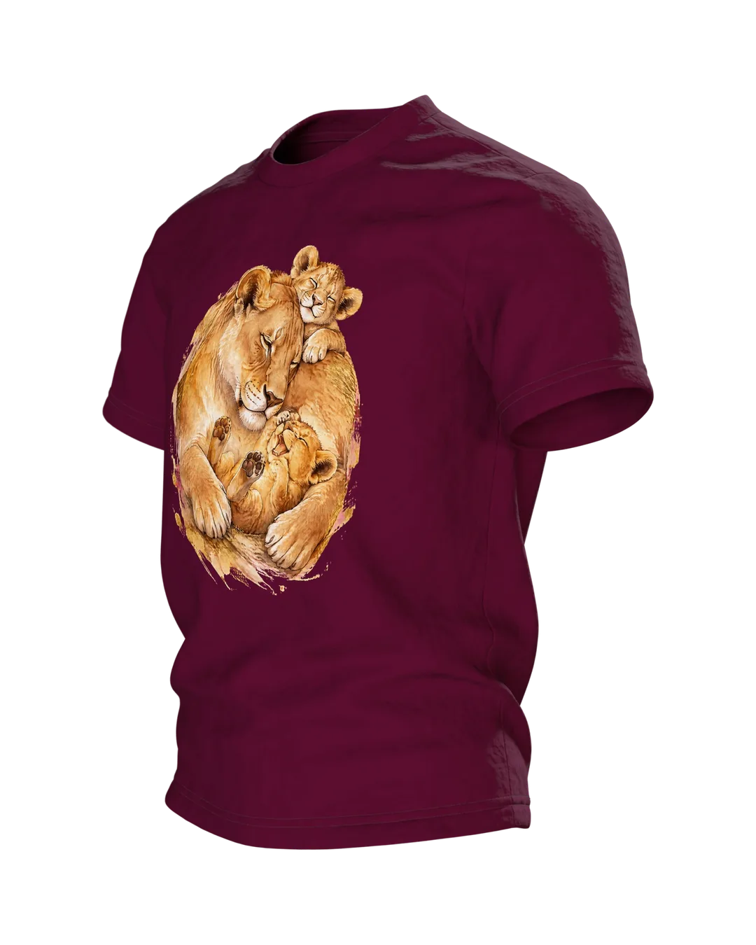 Löwenmama mit Jungen T-Shirt, Entwurfsfassung, Seitenansicht rechts