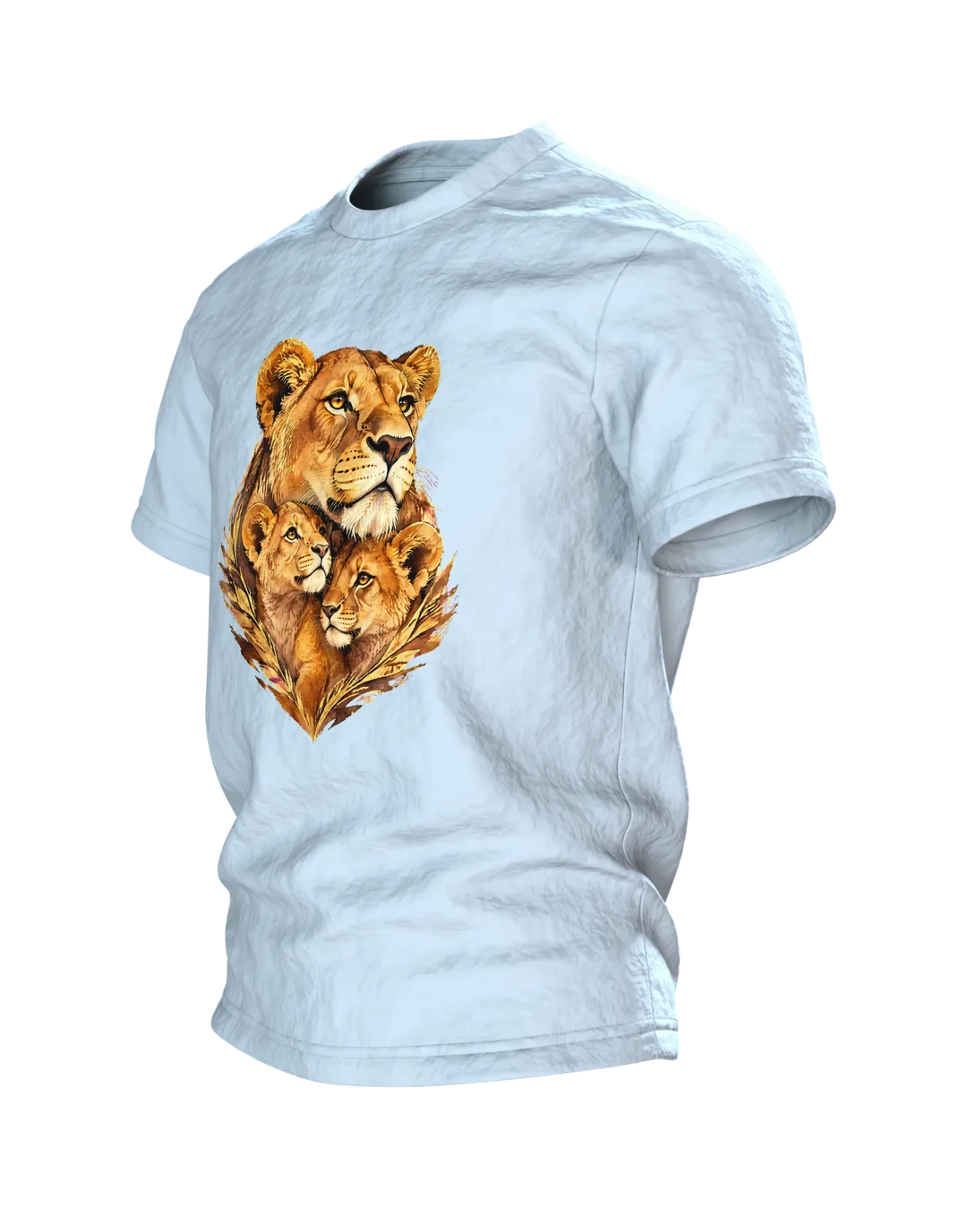 Löwenmama mit Jungen T-Shirt, Entwurfsfassung, Seitenansicht rechts