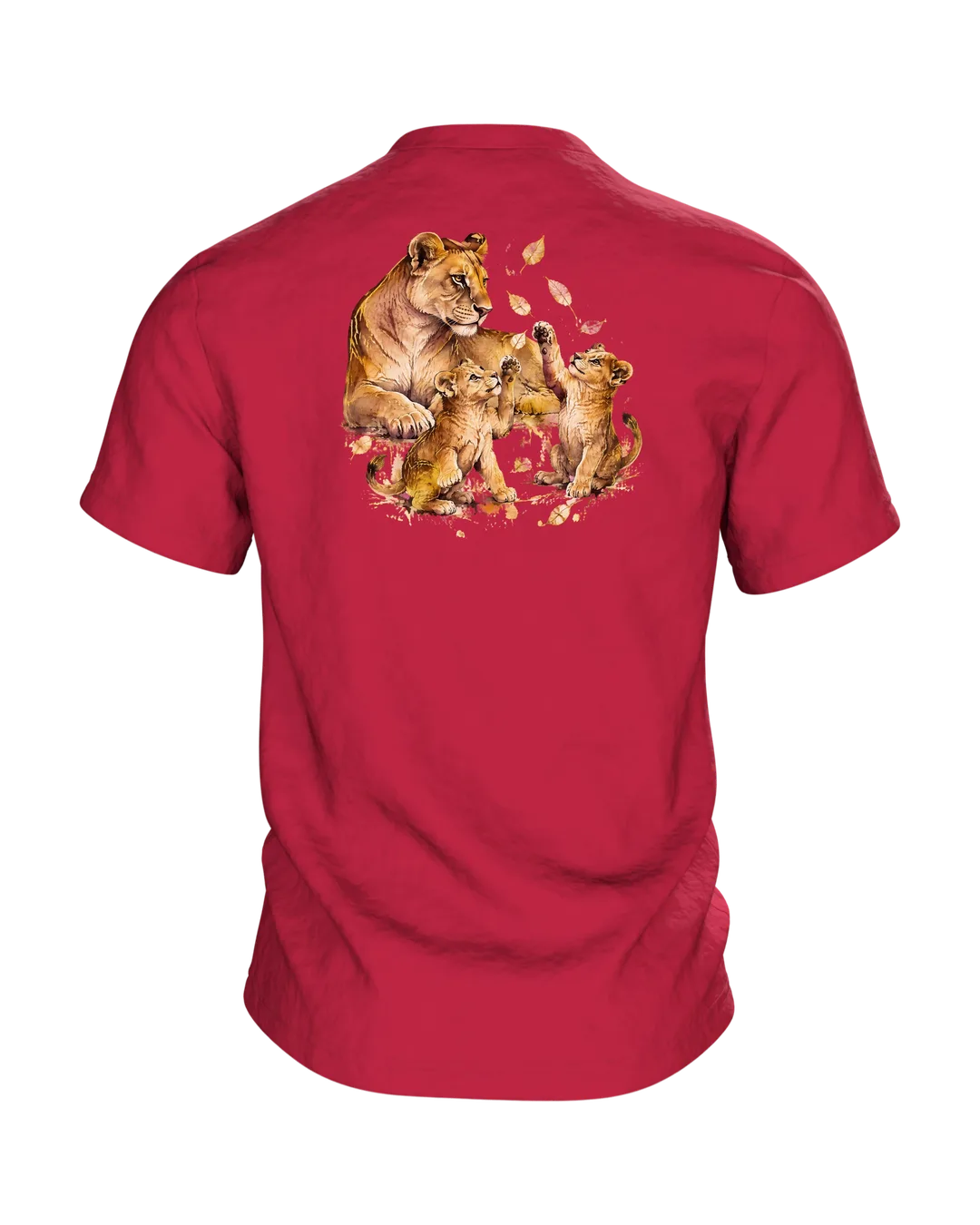 Löwenmama T-Shirt: Löwin mit zwei Jungen als Aquarell mit Kintsugi-Goldlinien, Geschenk für Mama, Rückseite