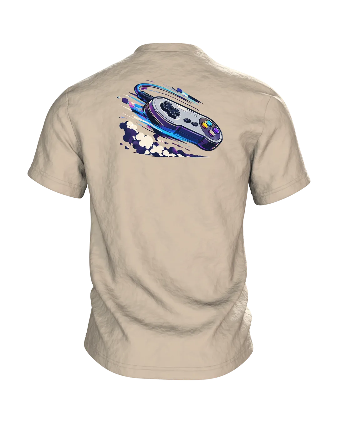 Gamepad T-Shirt „PAUSE IST FÜR ANFÄNGER“ mit Retro-Controller in Neon, Brustmotiv und großem Rückenmotiv für Gamer, Rückseite