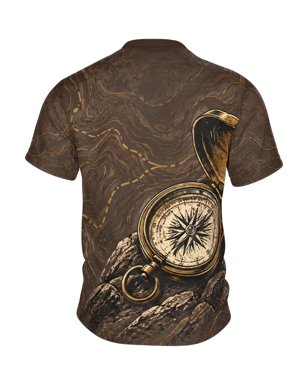 Vintage Motorrad Bergpanorama T-Shirt, Entwurfsfassung, Rückseite