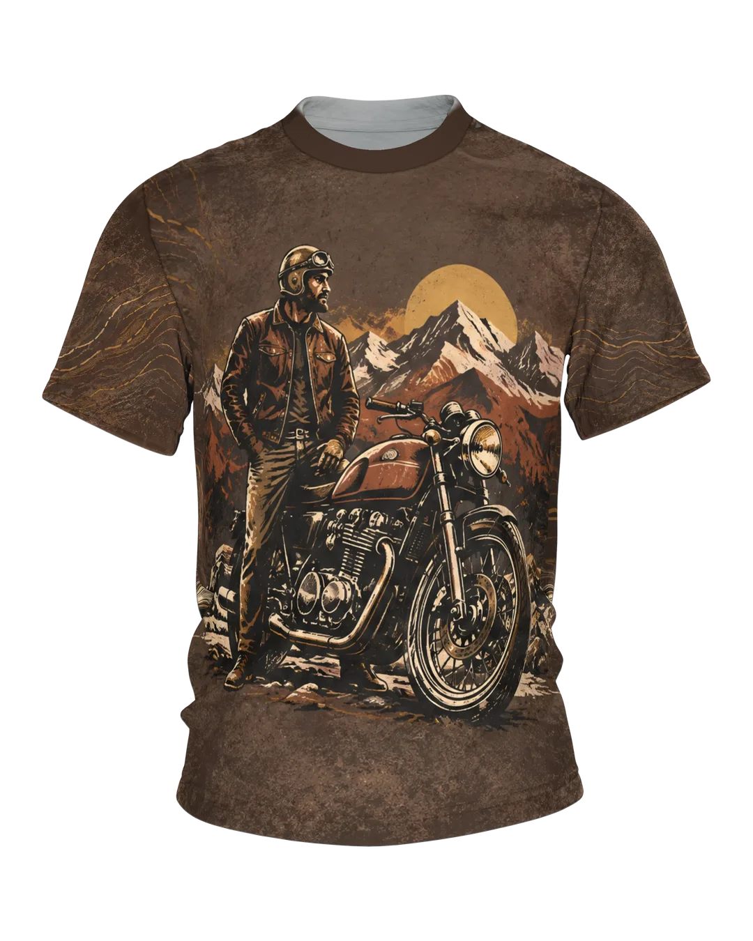 Vintage Motorrad Bergpanorama T-Shirt, Entwurfsfassung