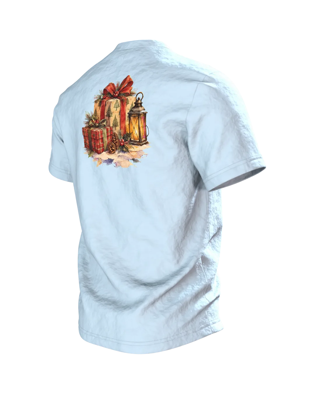 Weihnachtsdackel im Schlitten T-Shirt, Entwurfsfassung, Rückseite schräg links