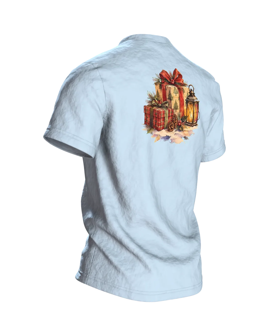 Weihnachtsdackel im Schlitten T-Shirt, Entwurfsfassung, Rückseite schräg rechts