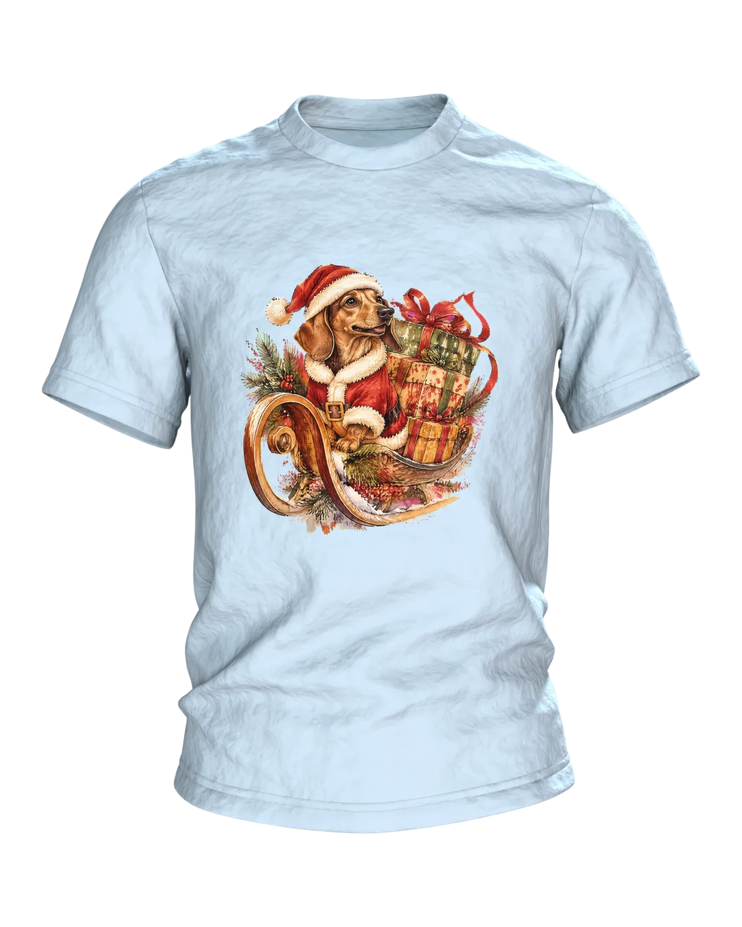 Dackel Weihnachtsmann im Schlitten T-Shirt: Warme