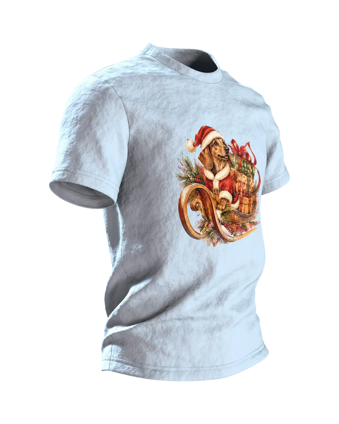 Weihnachtsdackel im Schlitten T-Shirt, Entwurfsfassung, Seitenansicht links