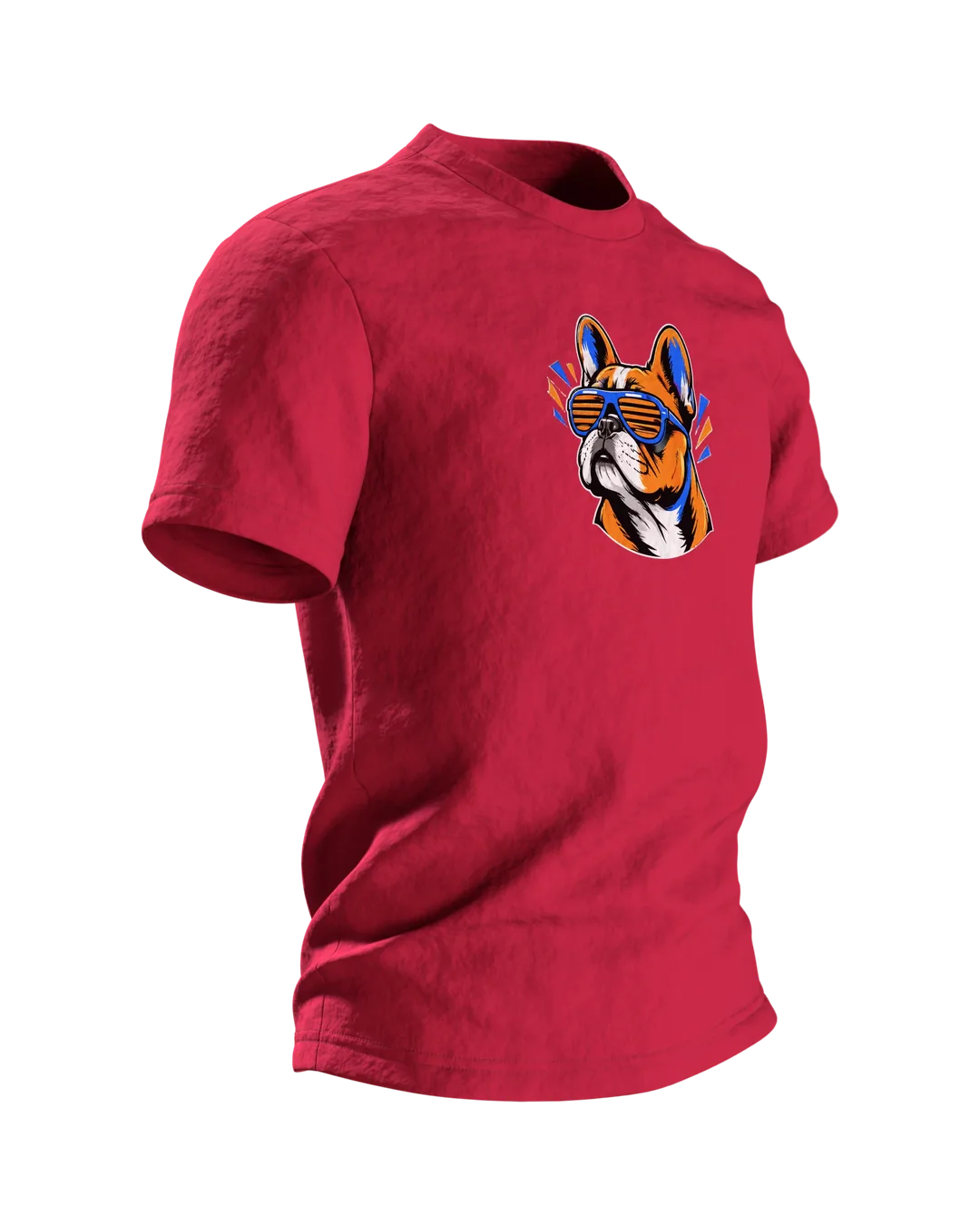 Französische Bulldogge mit Sonnenbrille T-Shirt, Entwurfsfassung, Seitenansicht links