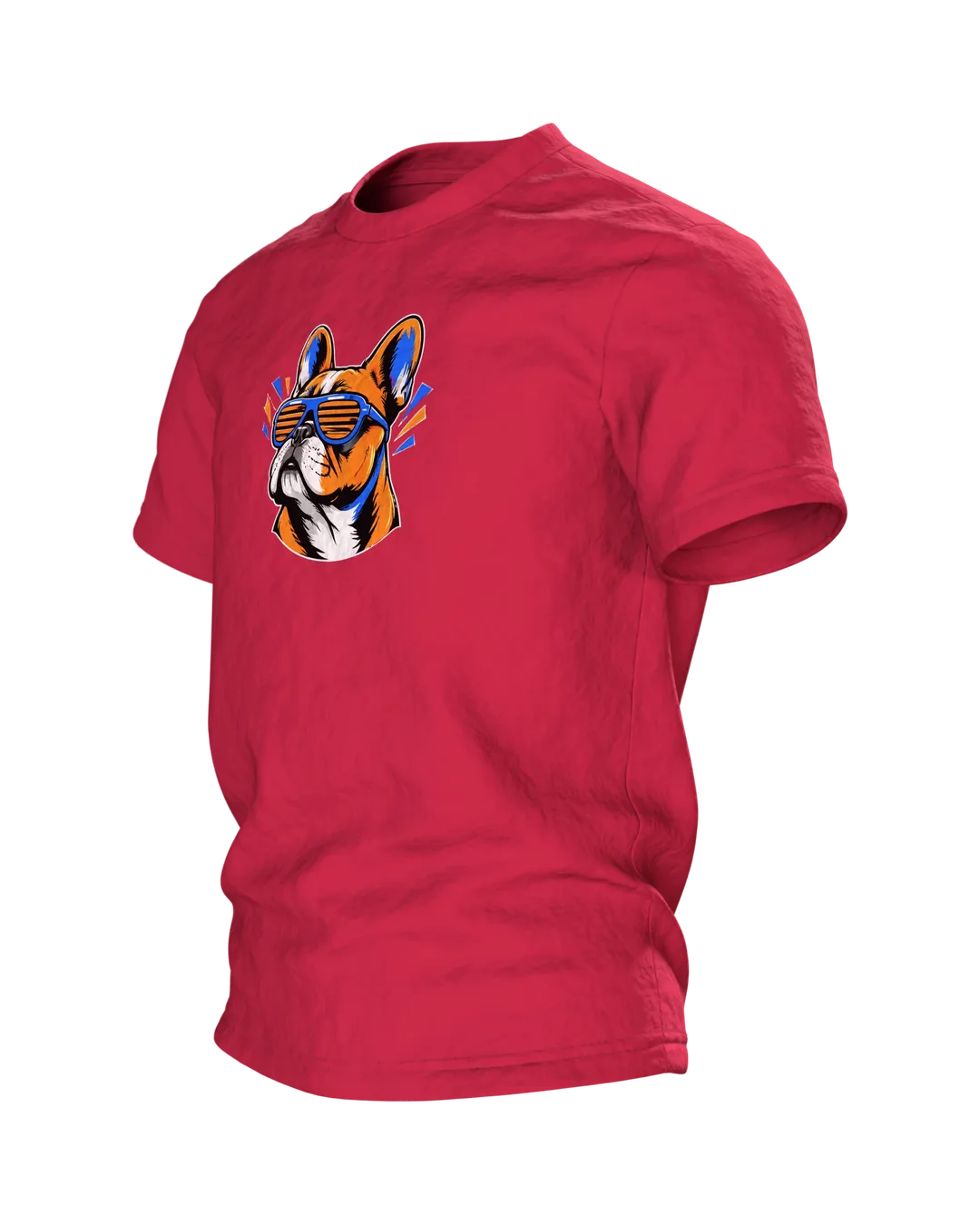 Französische Bulldogge mit Sonnenbrille T-Shirt, Entwurfsfassung, Seitenansicht rechts