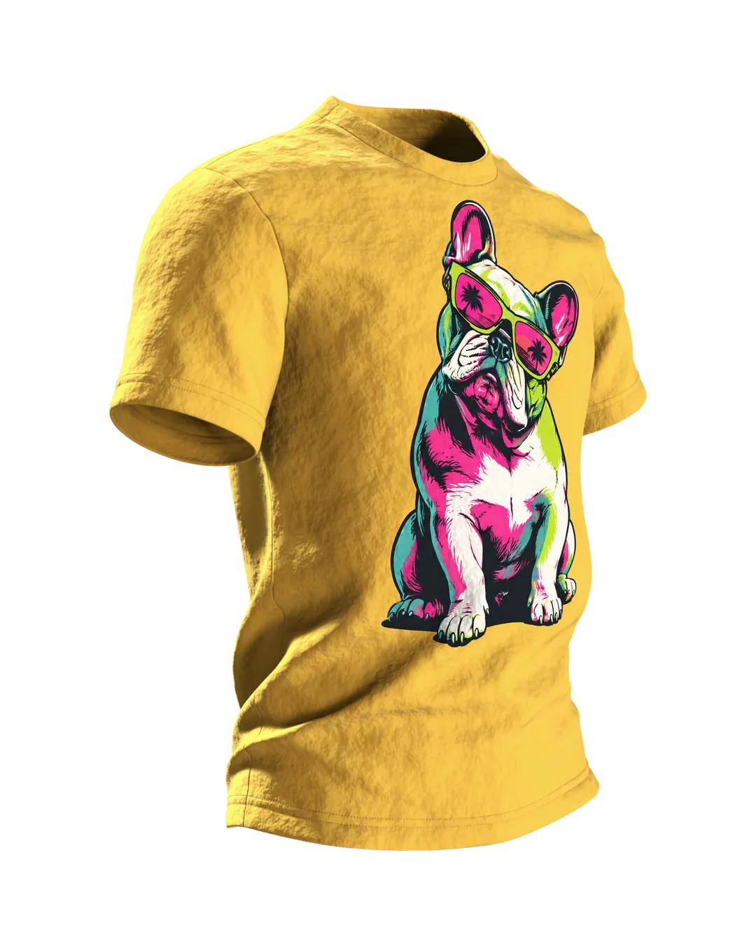 Französische Bulldogge mit Sonnenbrille T-Shirt, Entwurfsfassung, Side view, left