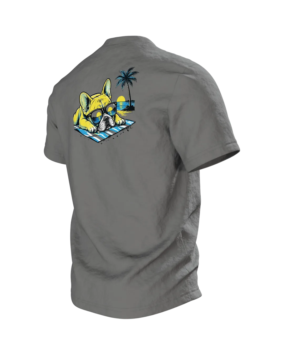 French Bulldog Shirt for Men, Pop Art "French Bulldog with Sunglasses" Tee, Gift for Dog Owners, Back, angled left