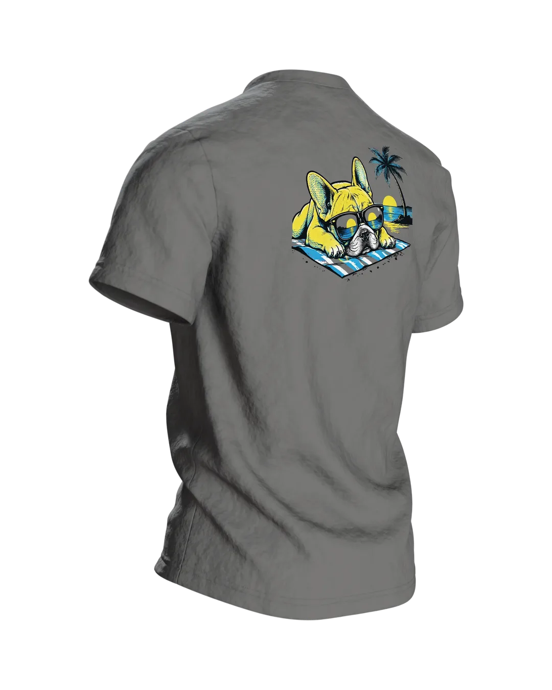 French Bulldog Shirt for Men, Pop Art "French Bulldog with Sunglasses" Tee, Gift for Dog Owners, Back, angled right