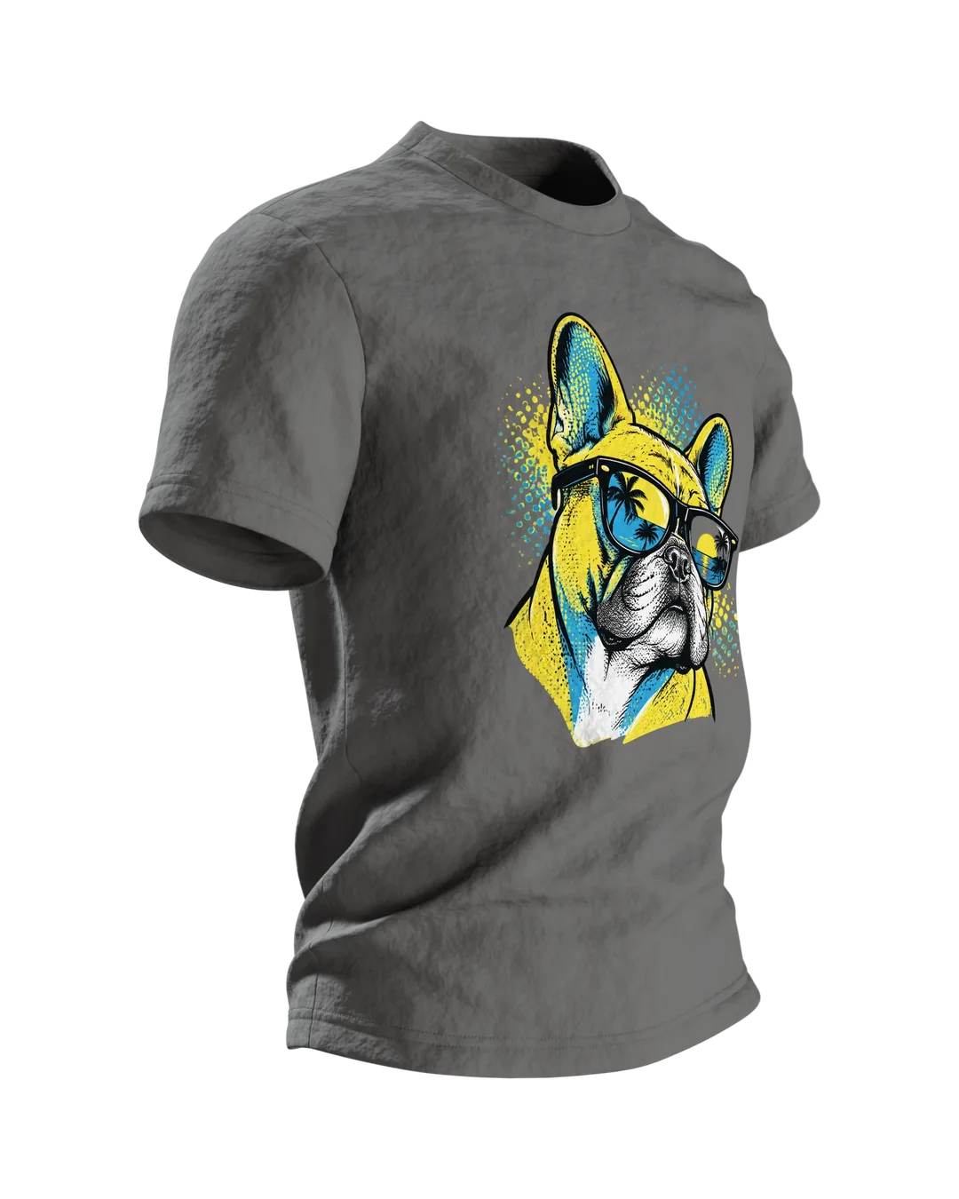 French Bulldog Shirt for Men, Pop Art "French Bulldog with Sunglasses" Tee, Gift for Dog Owners, Side view, left