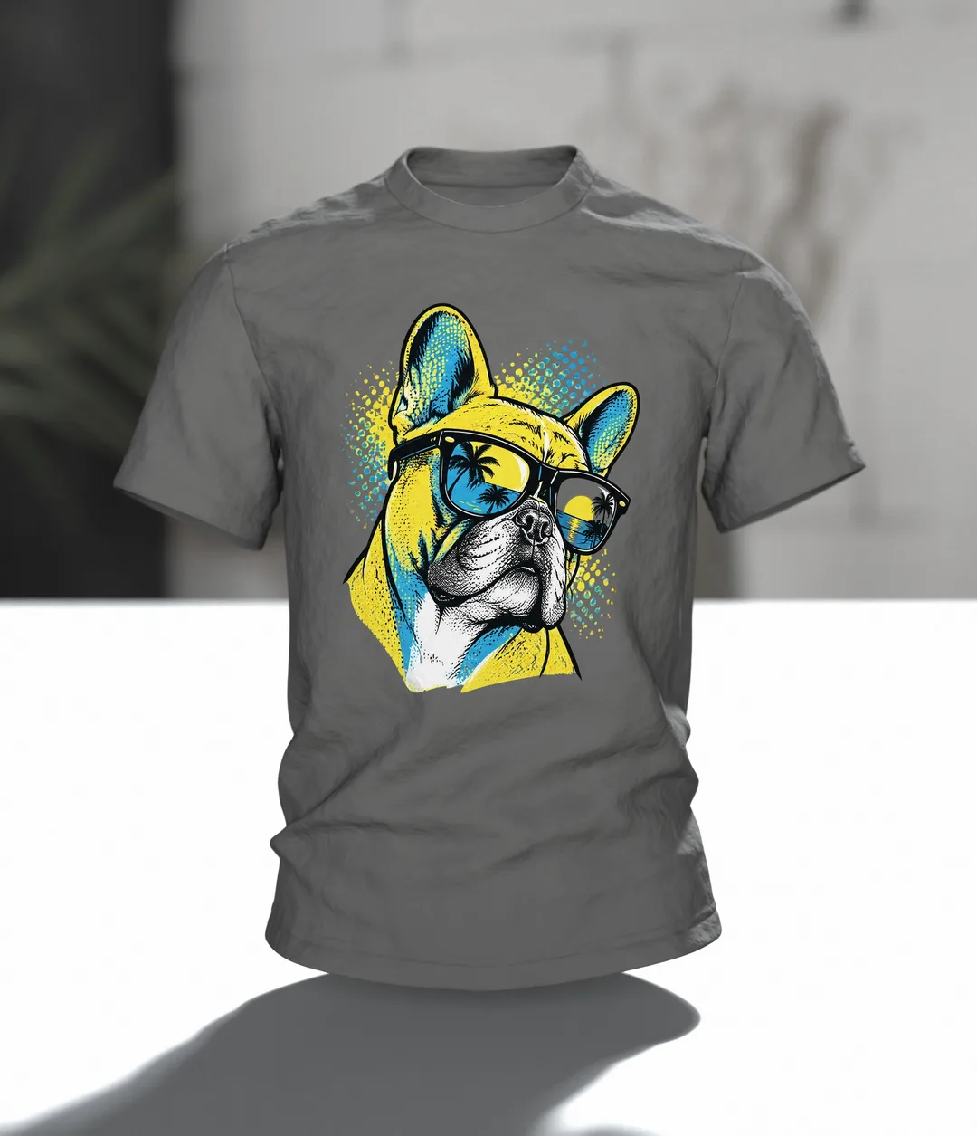 French Bulldog Shirt for Men, Pop Art "French Bulldog with Sunglasses" Tee, Gift for Dog Owners, In context