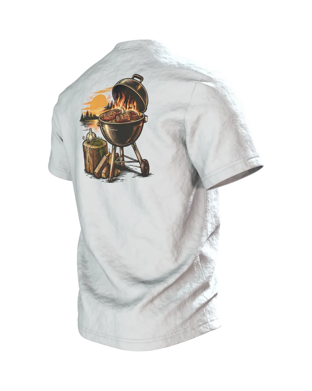 Grillmeister Wappen T-Shirt, Entwurfsfassung, Rückseite schräg links