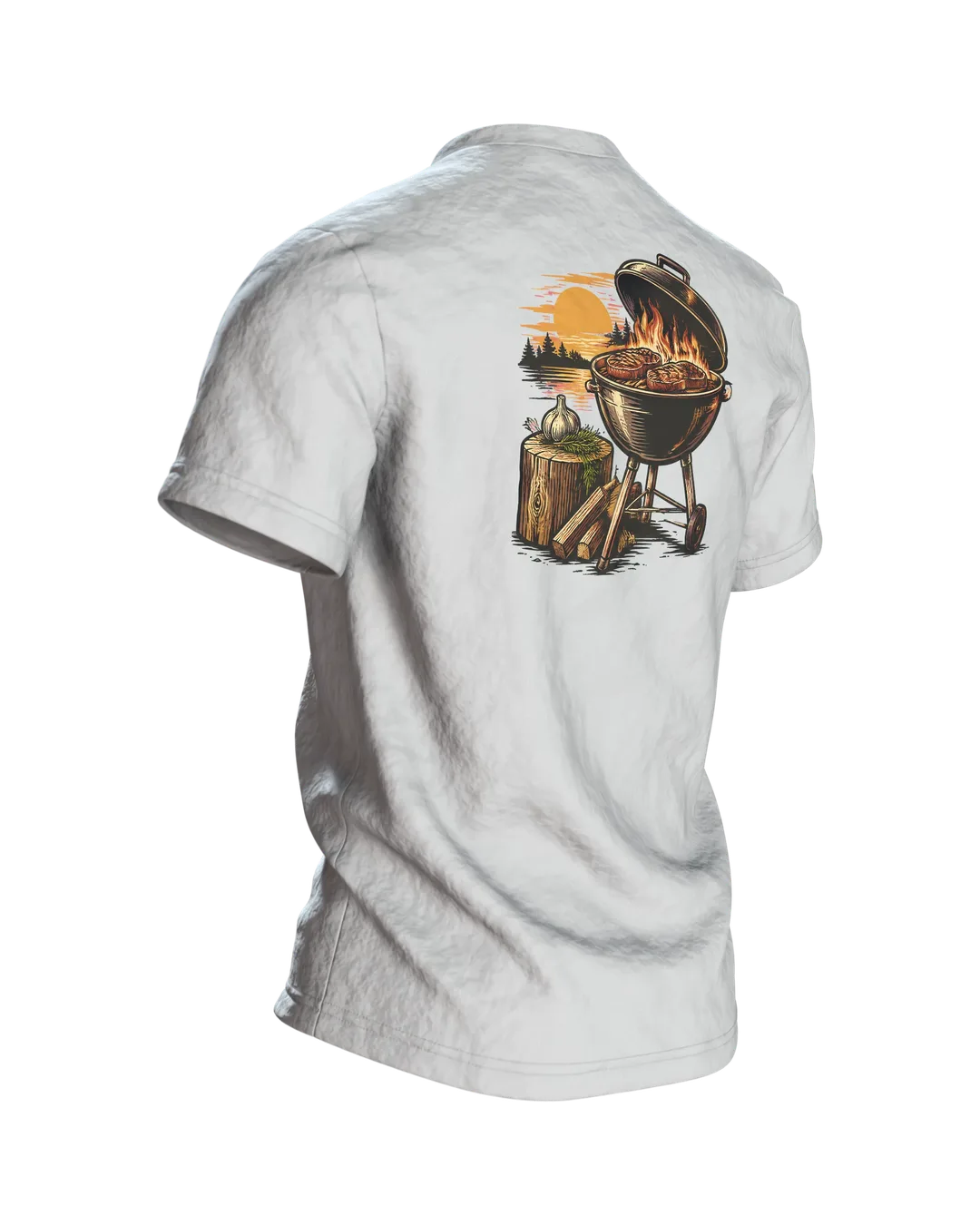 Grillmeister Wappen T-Shirt, Entwurfsfassung, Rückseite schräg rechts