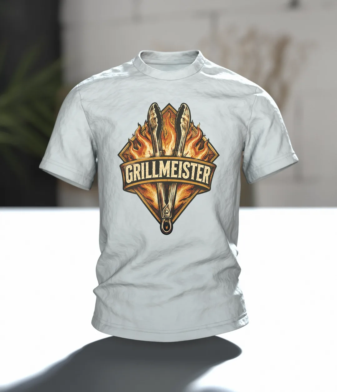 Grillmeister Wappen T-Shirt, Entwurfsfassung, Im Raum