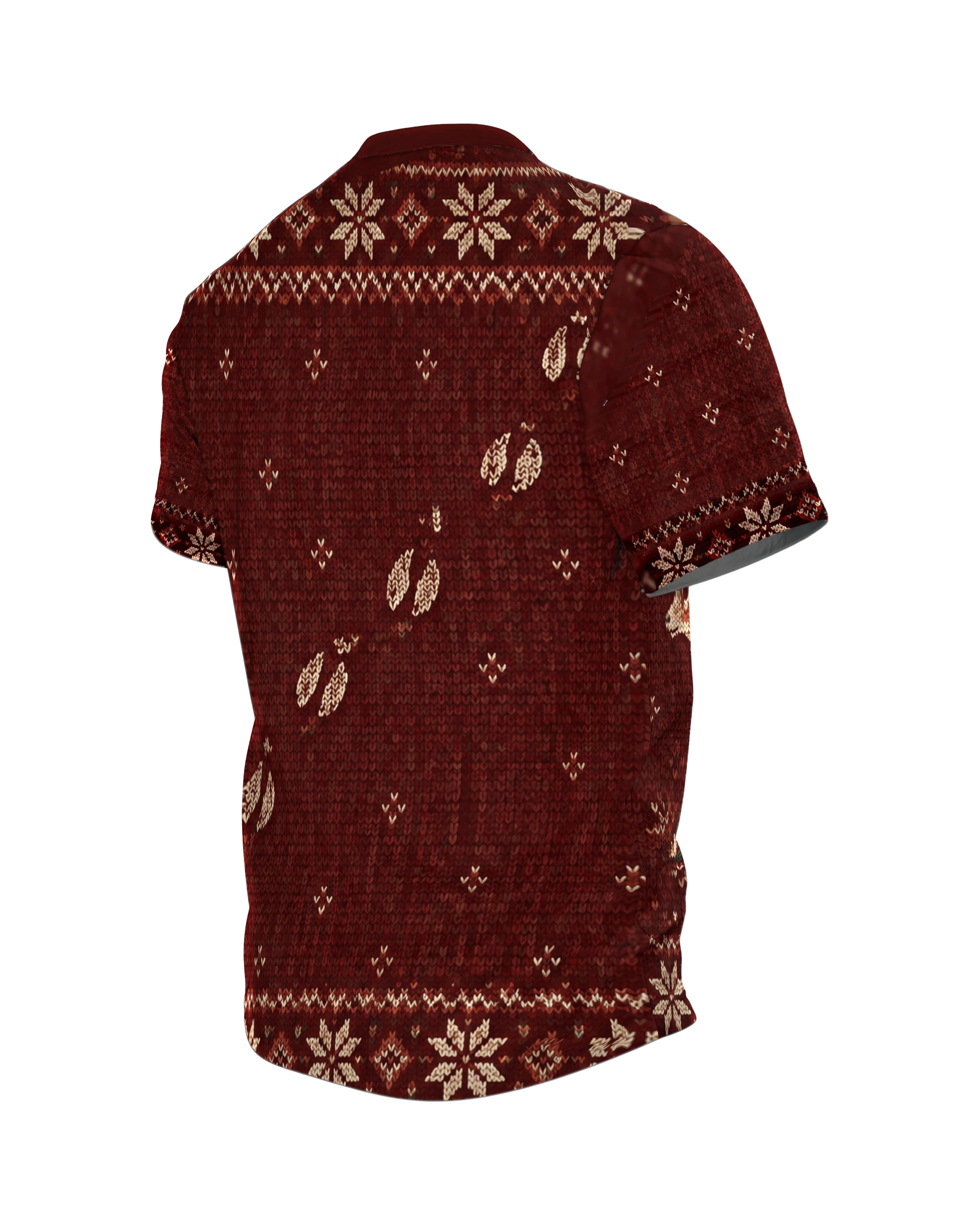 Norwegerstrick Rentiere T-Shirt, Entwurfsfassung, Rückseite schräg links
