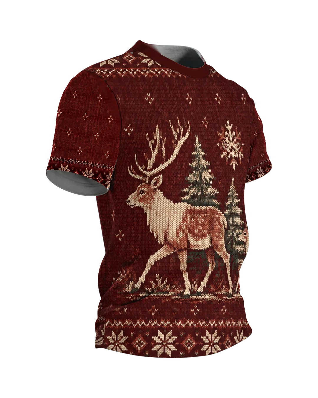 Norwegerstrick Rentiere T-Shirt, Entwurfsfassung, Seitenansicht links