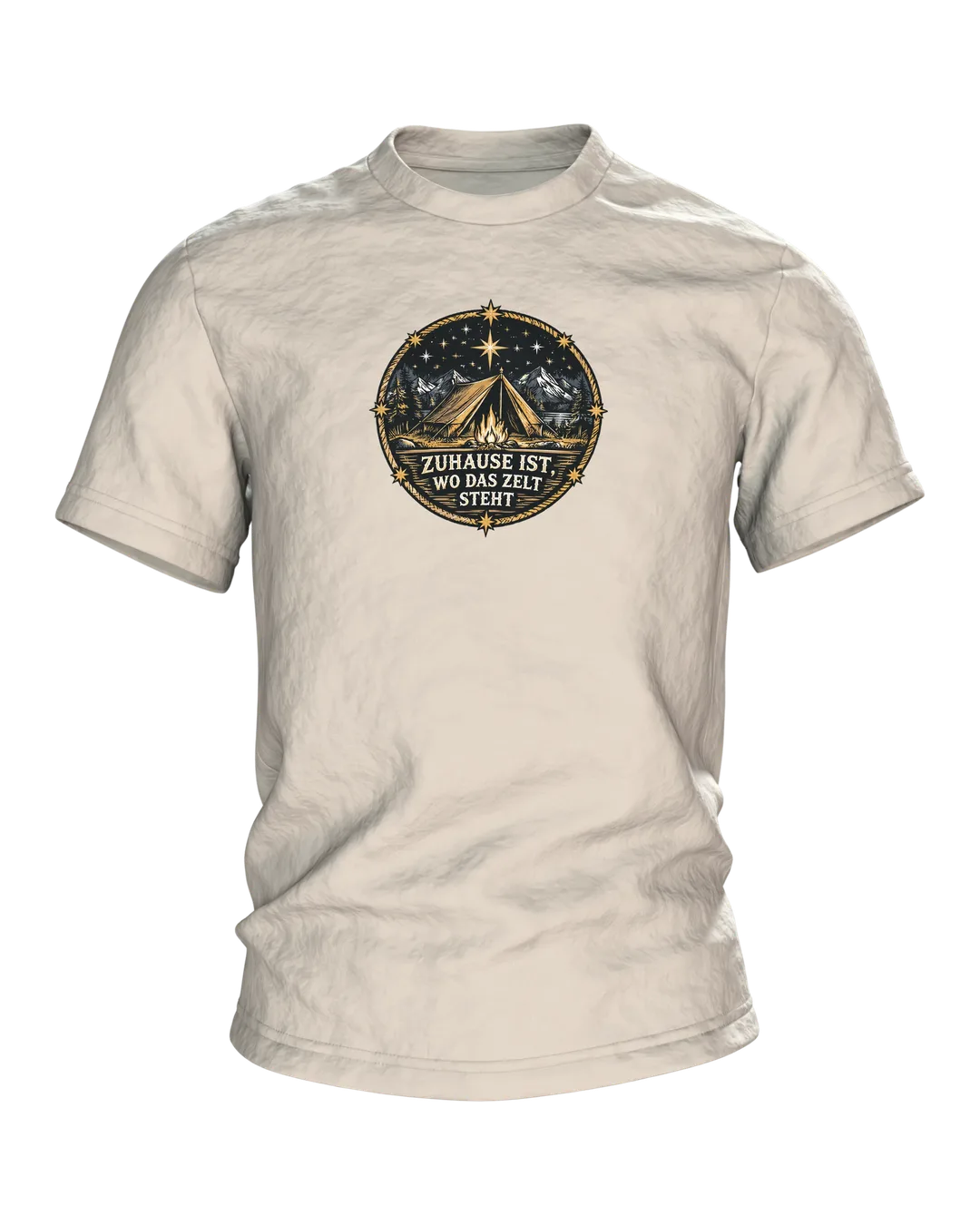 Zelt Lagerfeuer Wappen T-Shirt: Zuhause ist, wo das Zelt steht