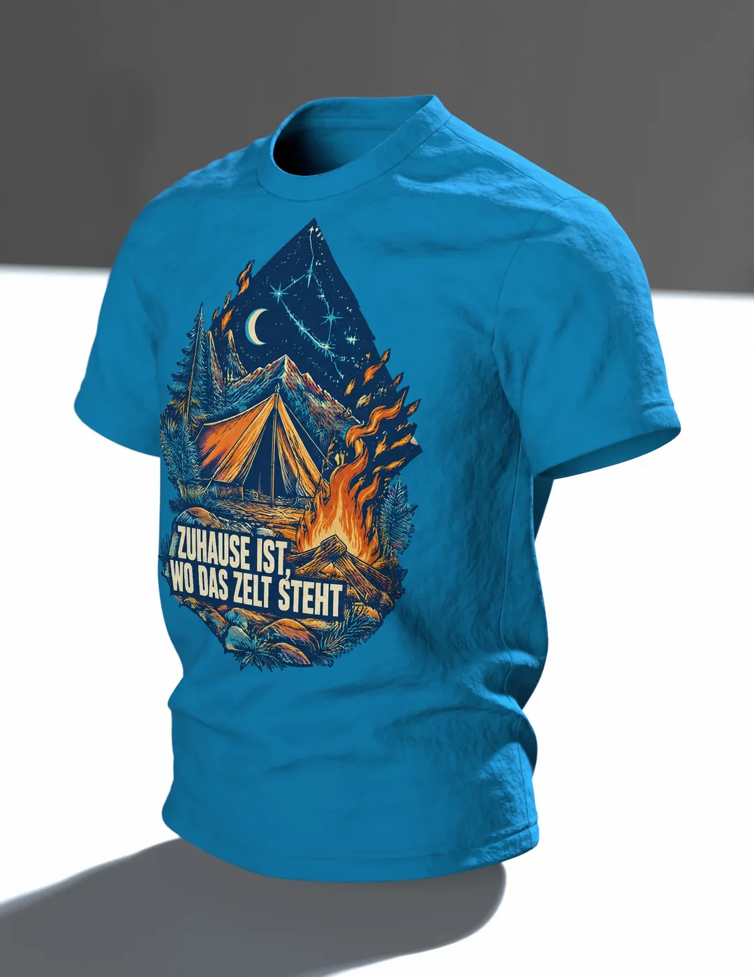 Camping Wappen T-Shirt: Zuhause ist wo das Zelt steht, In context, angled