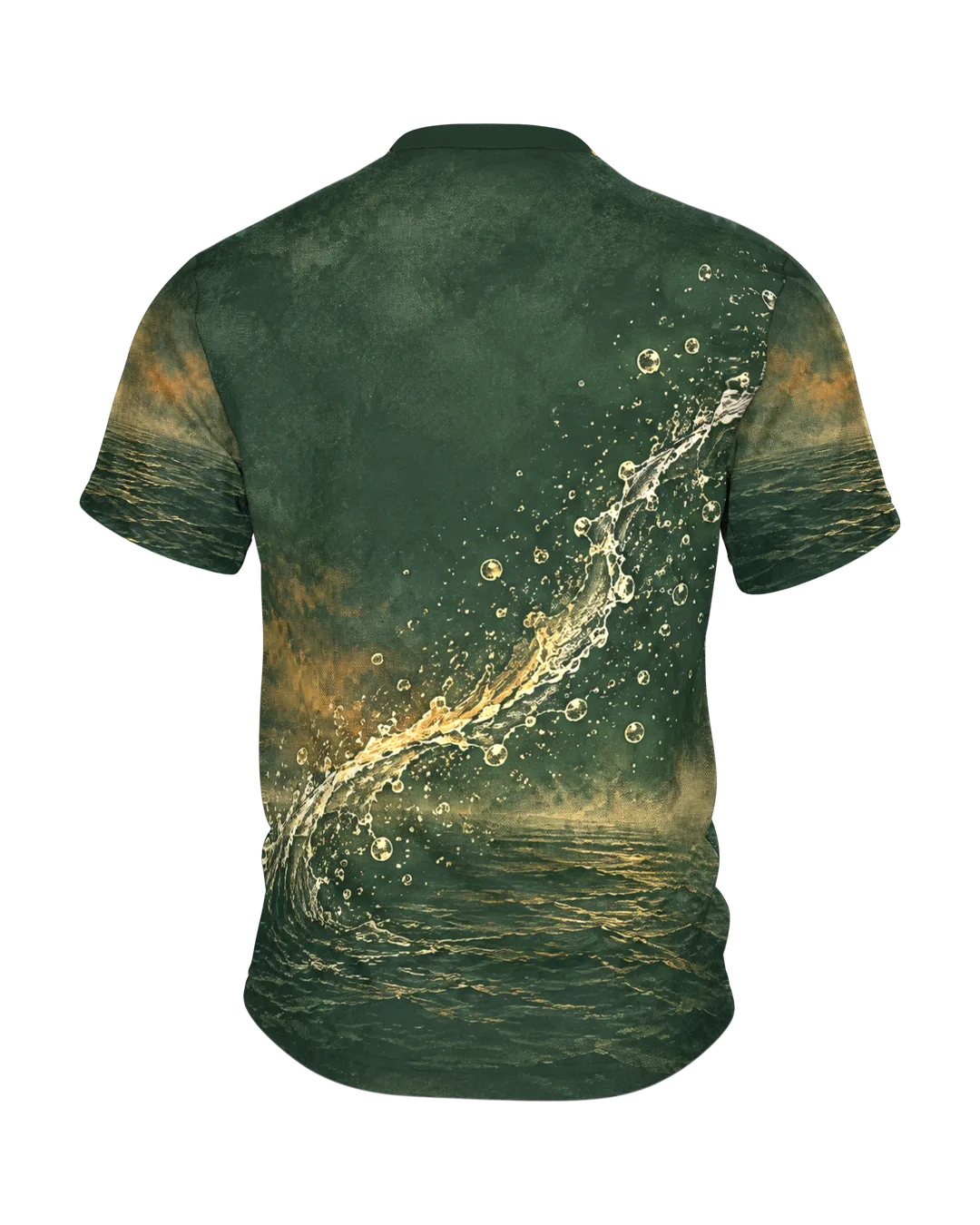 Springender Hecht bei Sonnenaufgang T-Shirt, Entwurfsfassung, Rückseite