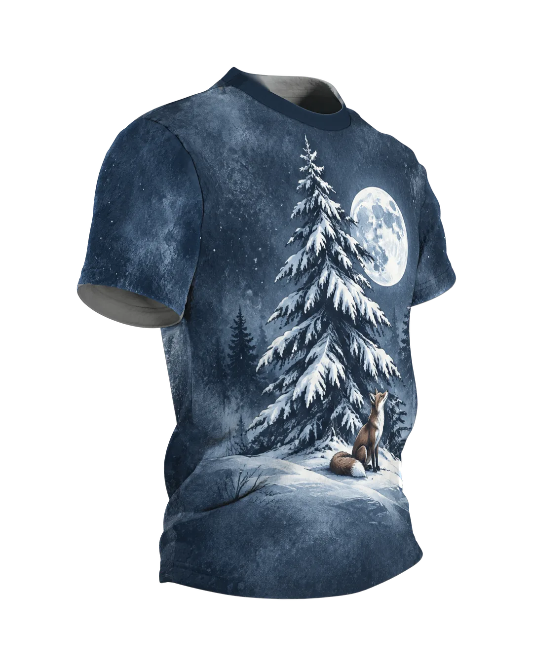 Winterwald Fuchs T-Shirt: Ruhiges Tusche Design, Seitenansicht links