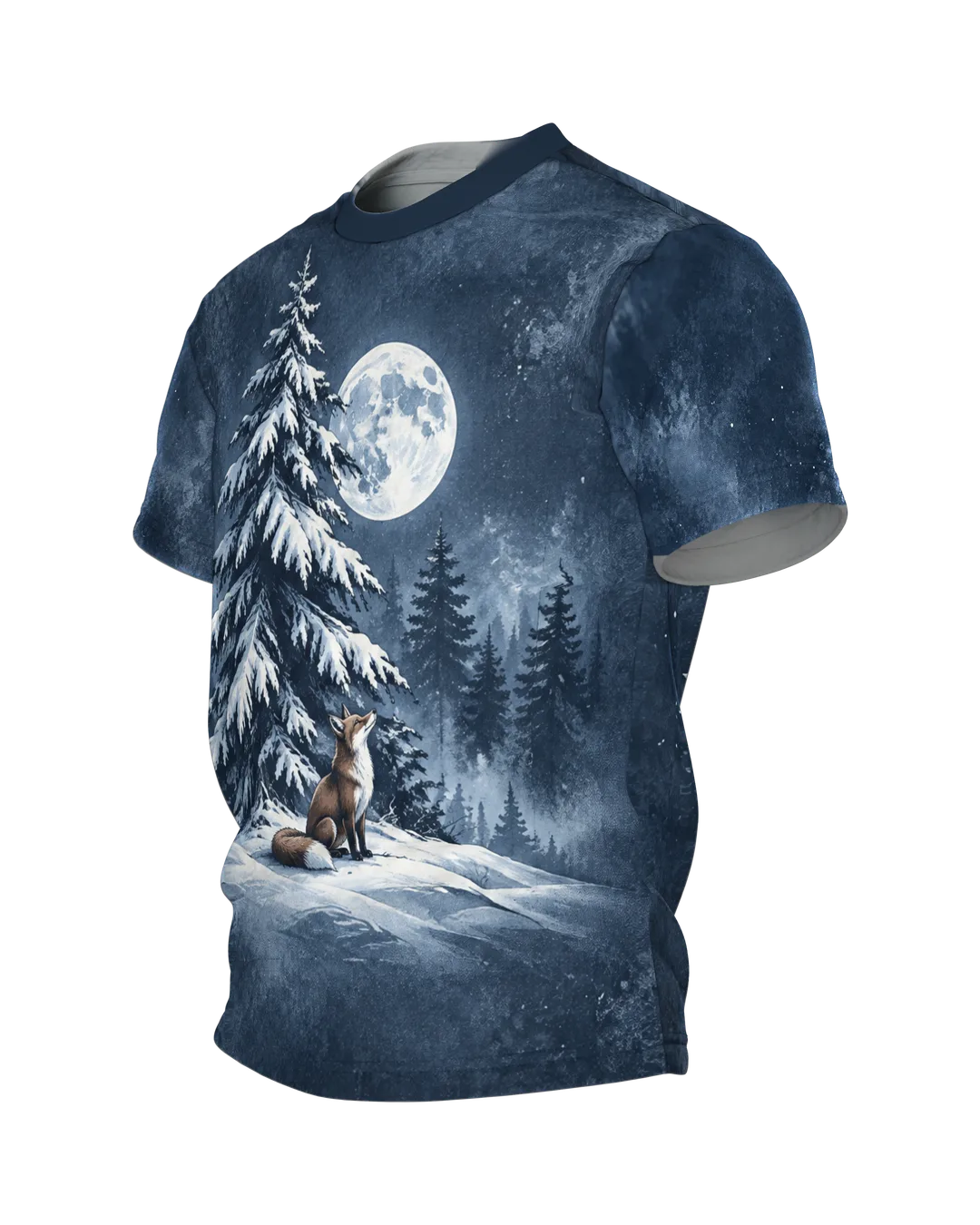 Winterwald Fuchs T-Shirt: Ruhiges Tusche Design, Seitenansicht rechts