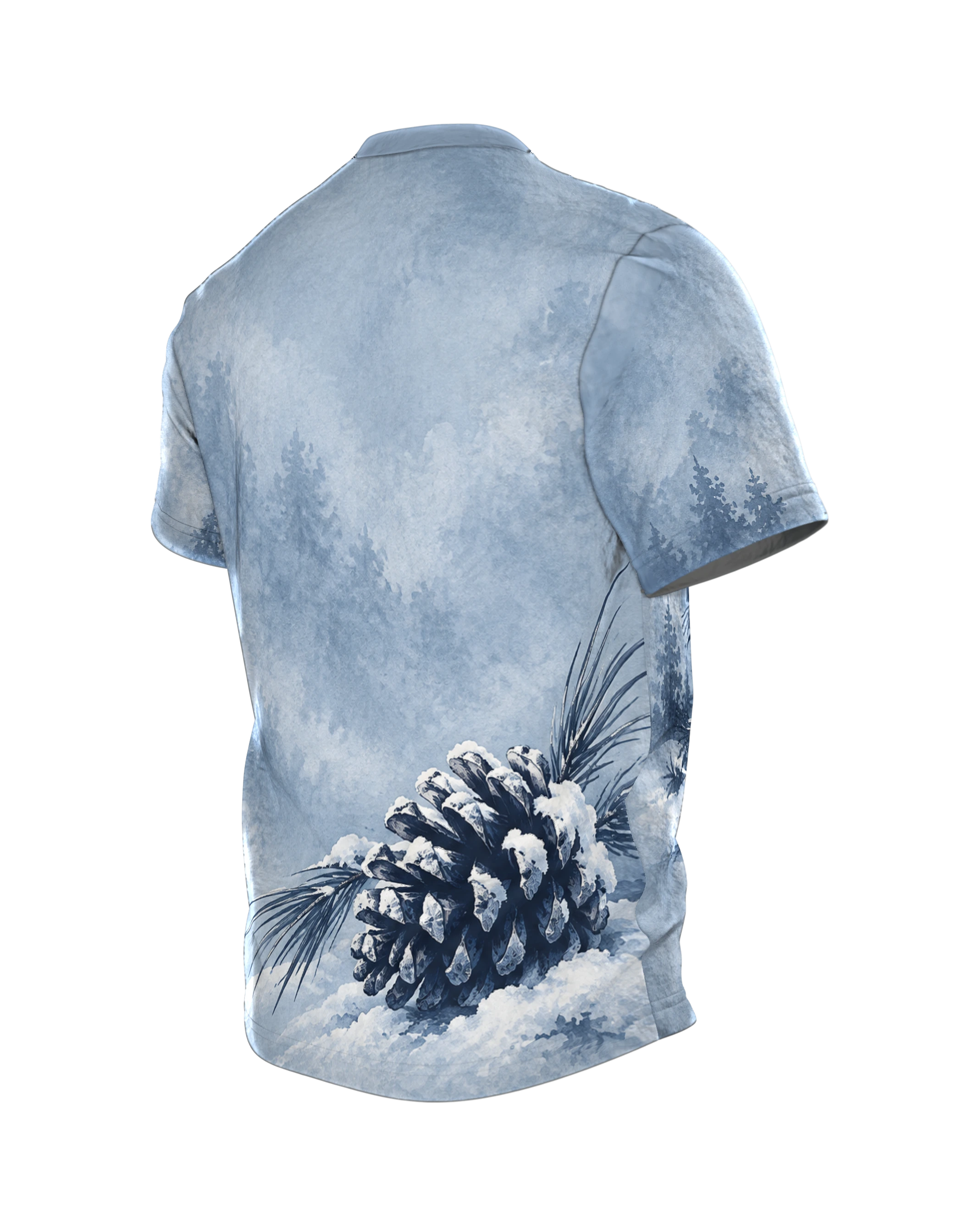 Winterwald Fuchs bei Vollmond T-Shirt: Ruhige Tuschezeichnung, Rückseite schräg links