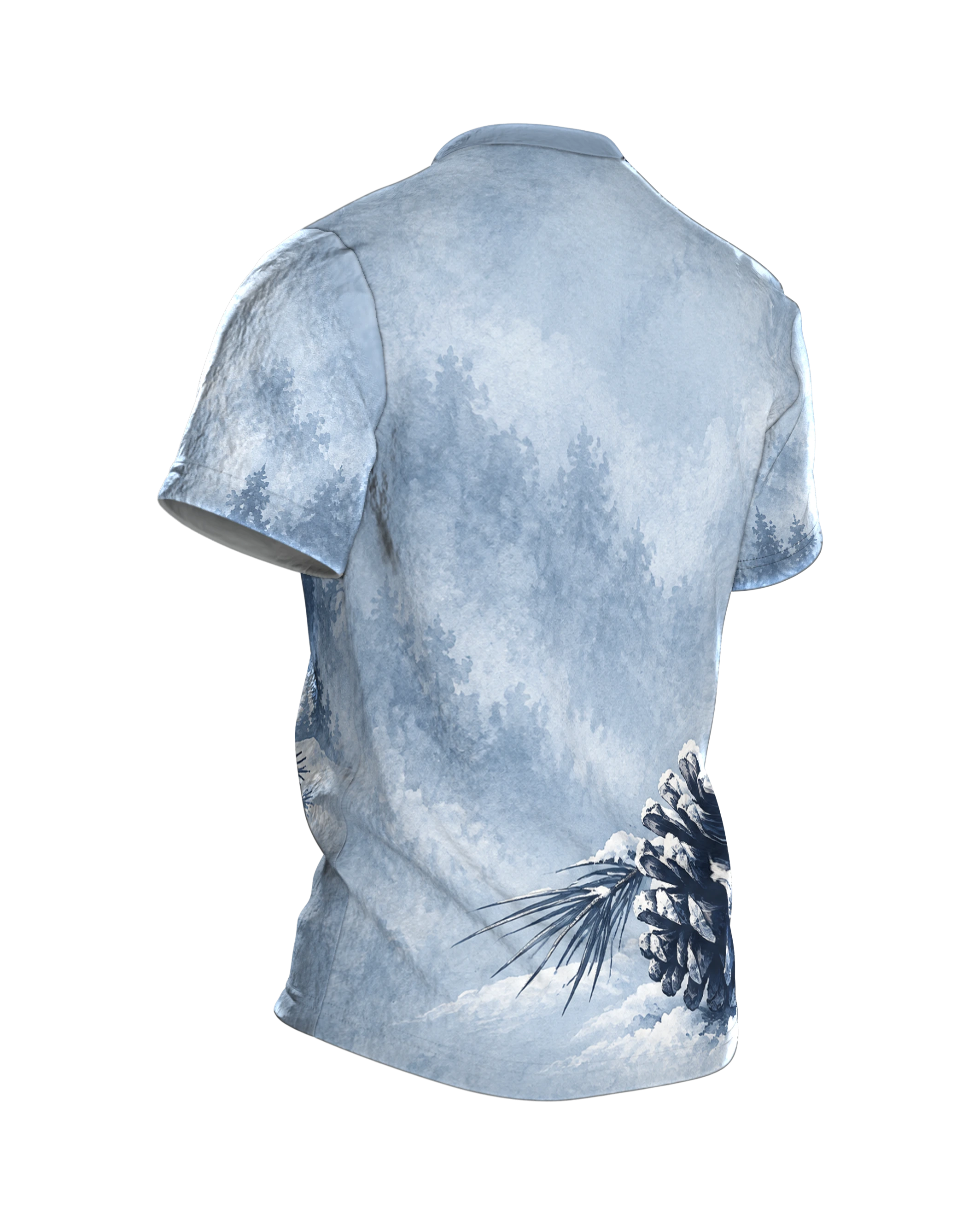 Winterwald Fuchs bei Vollmond T-Shirt: Ruhige Tuschezeichnung, Rückseite schräg rechts