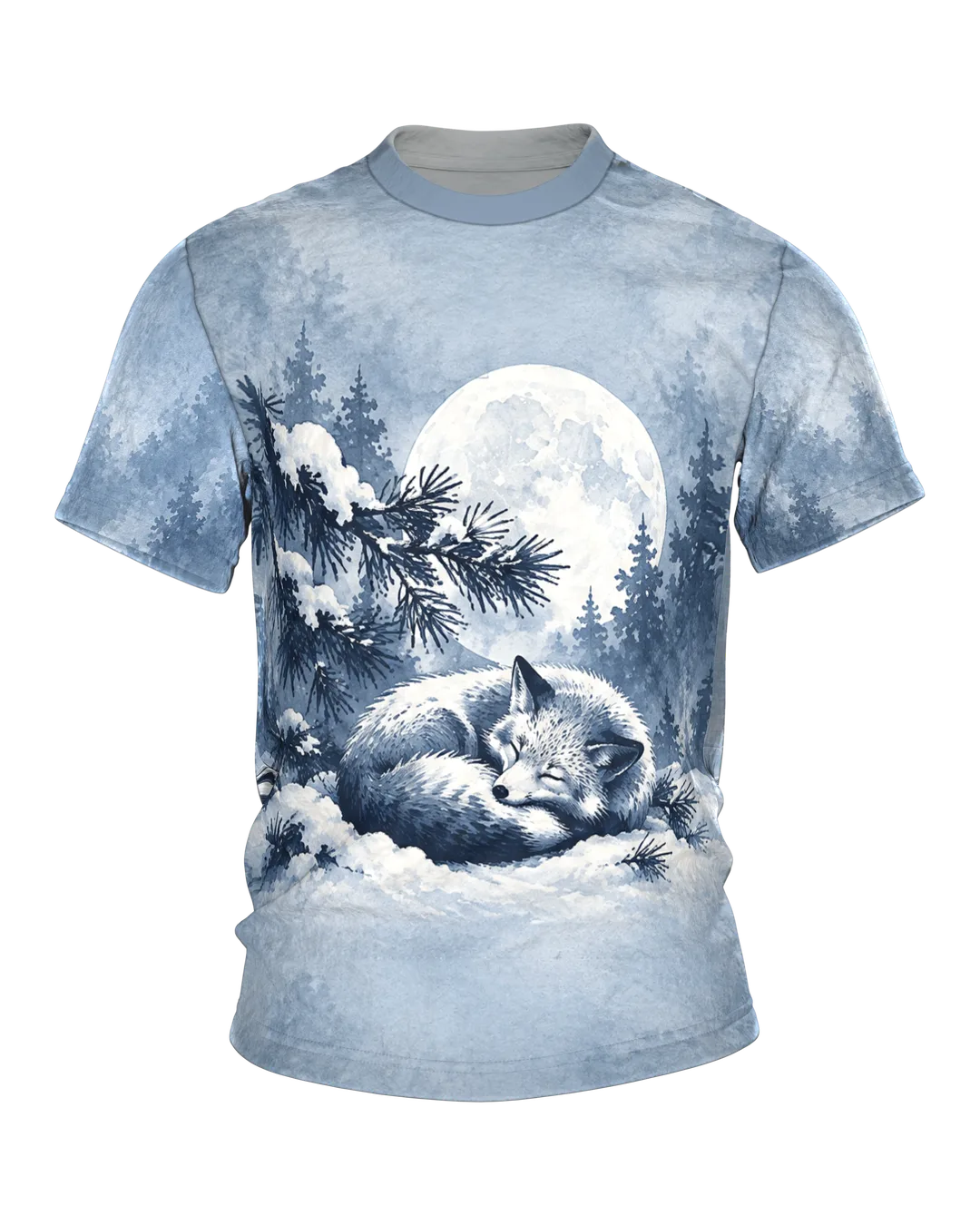 Winterwald Fuchs bei Vollmond T-Shirt: Ruhige Tuschezeichnung