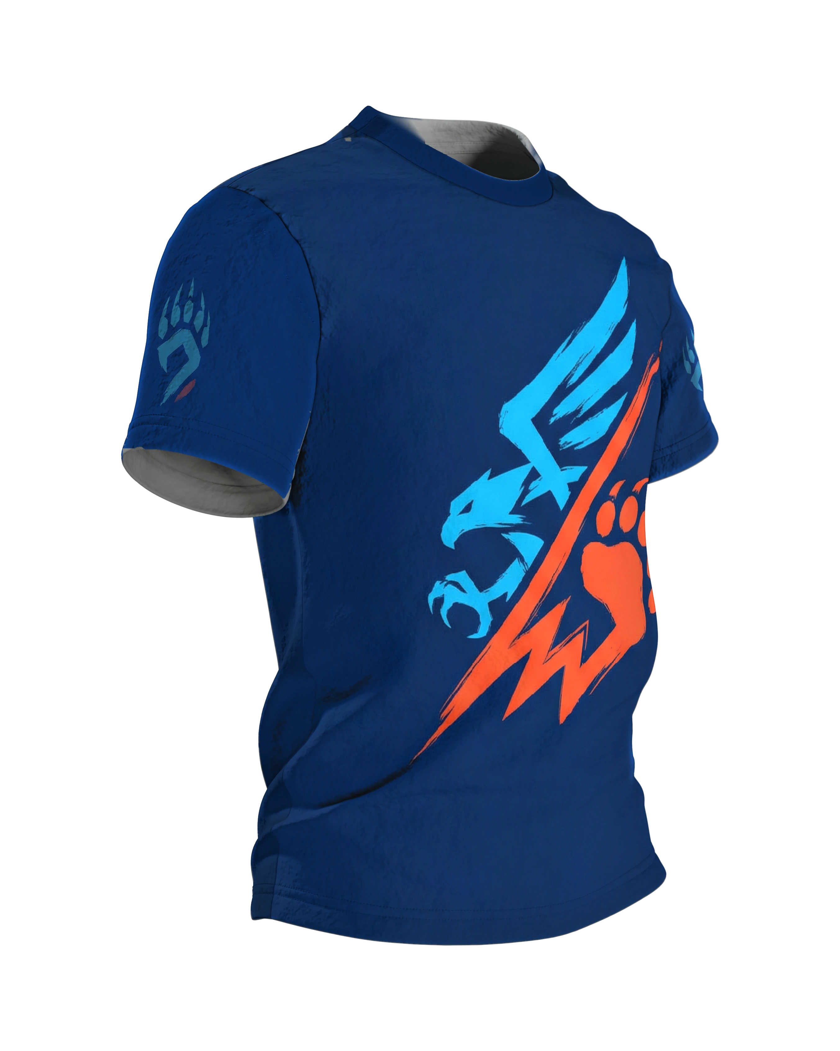 Adler Bear Clash T-Shirt: Emblem aus Schwinge, Blitz und Pranke, Seitenansicht links