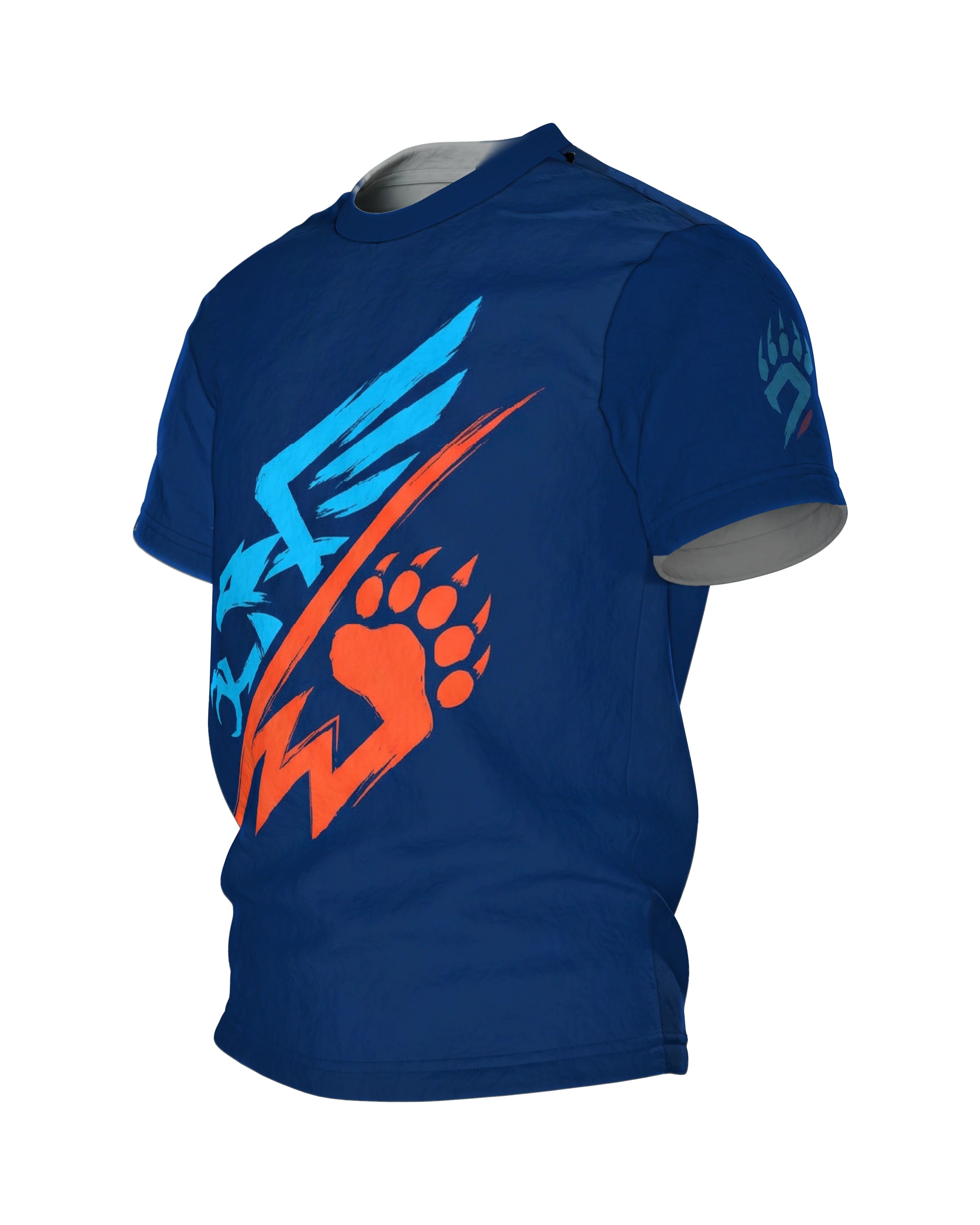 Adler Bear Clash T-Shirt: Emblem aus Schwinge, Blitz und Pranke, Seitenansicht rechts