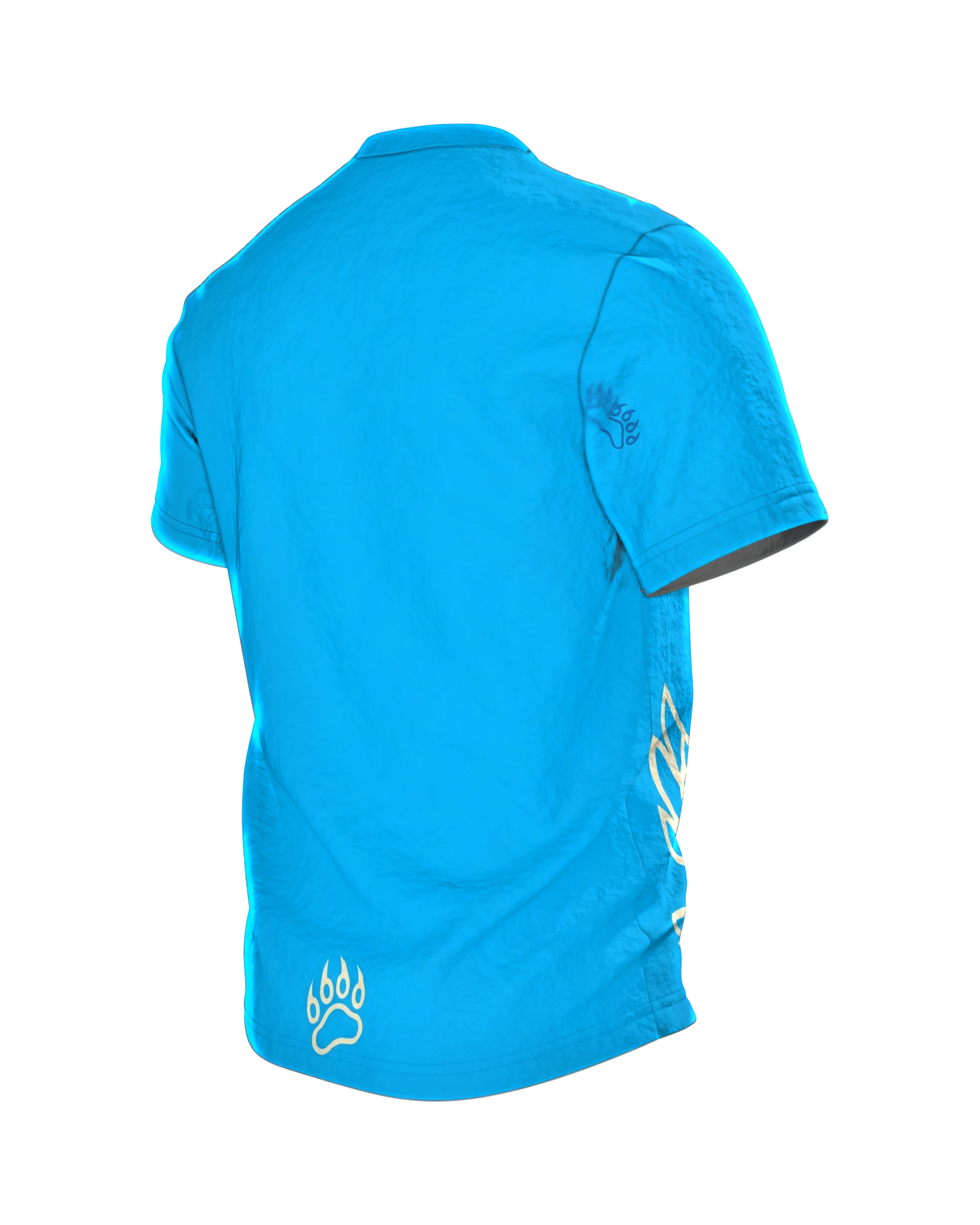 Adler & Bärenpranke T-Shirt: Cyanblaues Naturdesign, Rückseite schräg links
