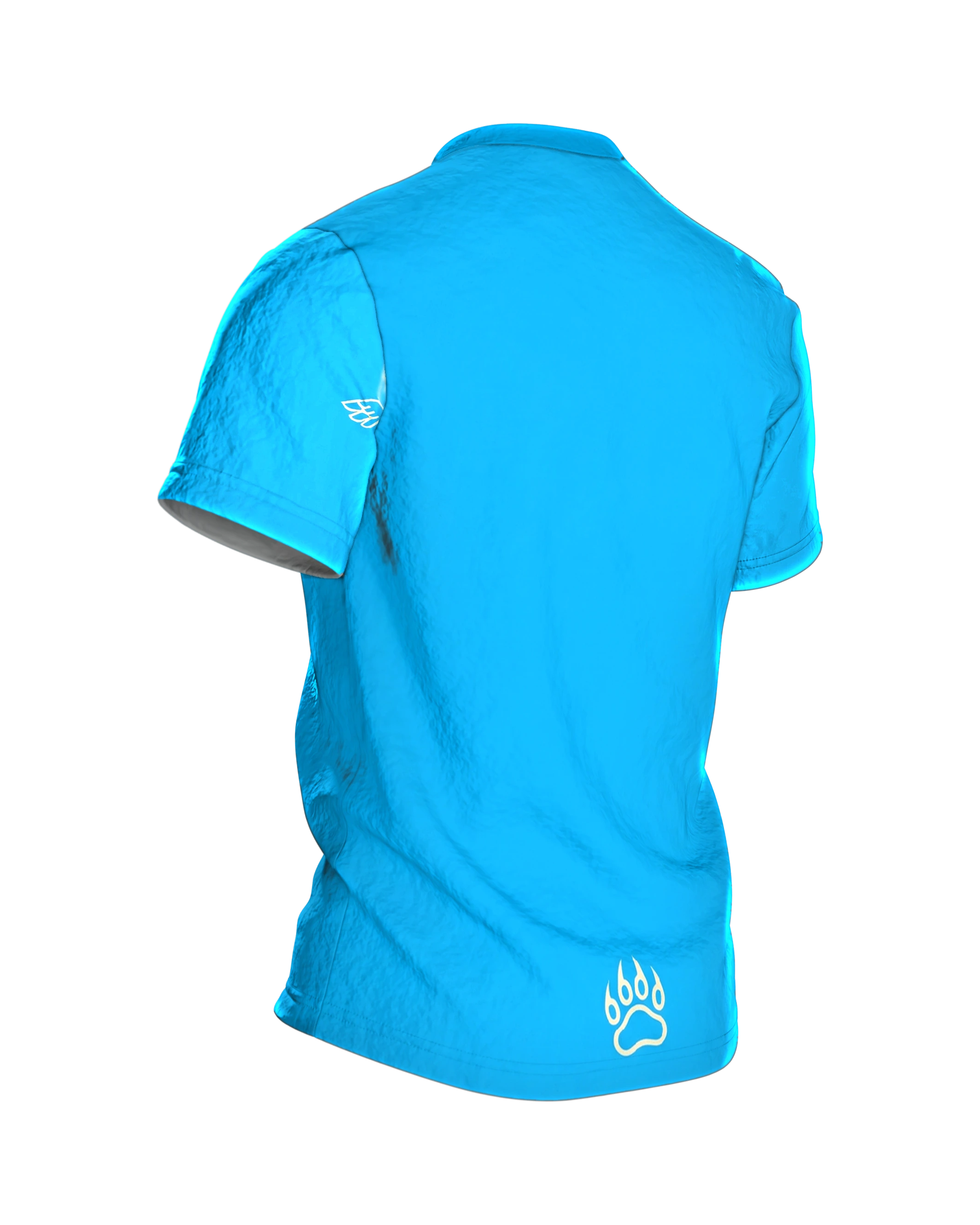 Adler & Bärenpranke T-Shirt: Cyanblaues Naturdesign, Rückseite schräg rechts
