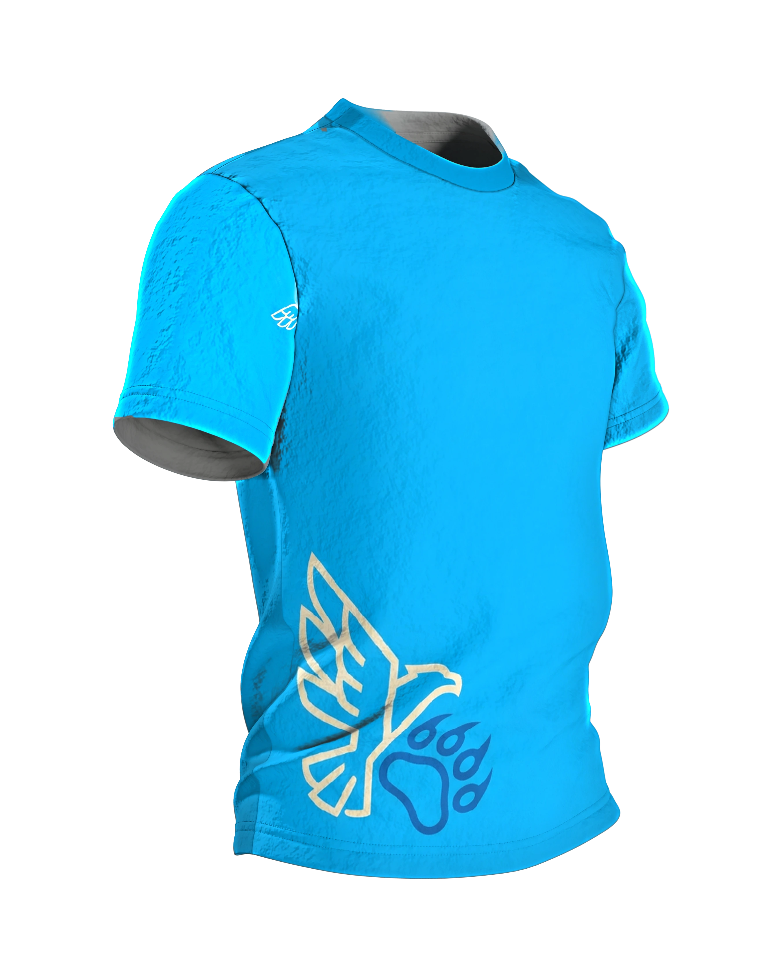 Adler & Bärenpranke T-Shirt: Cyanblaues Naturdesign, Seitenansicht links