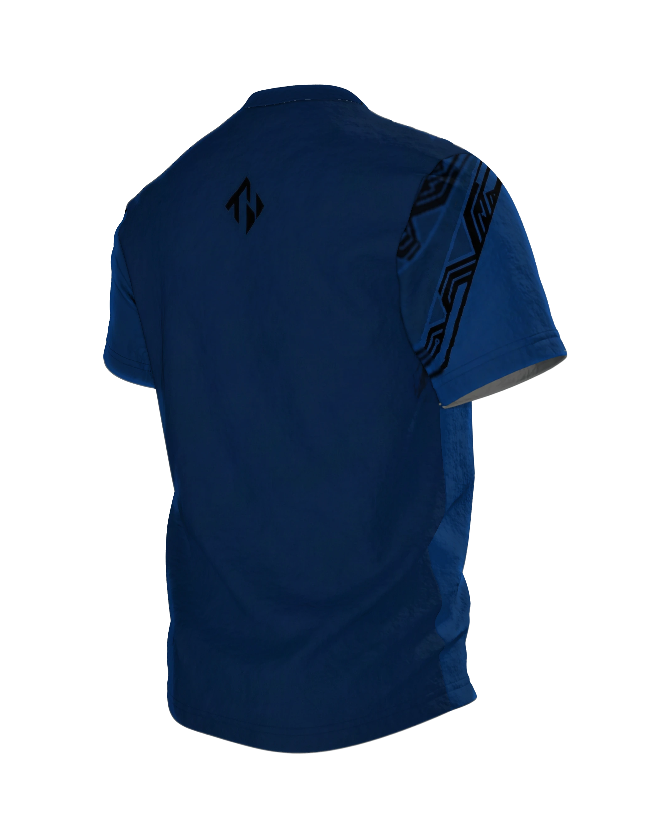 Cyber Adler & Bär T-Shirt: Geometrisches Tech-Design, Rückseite schräg links