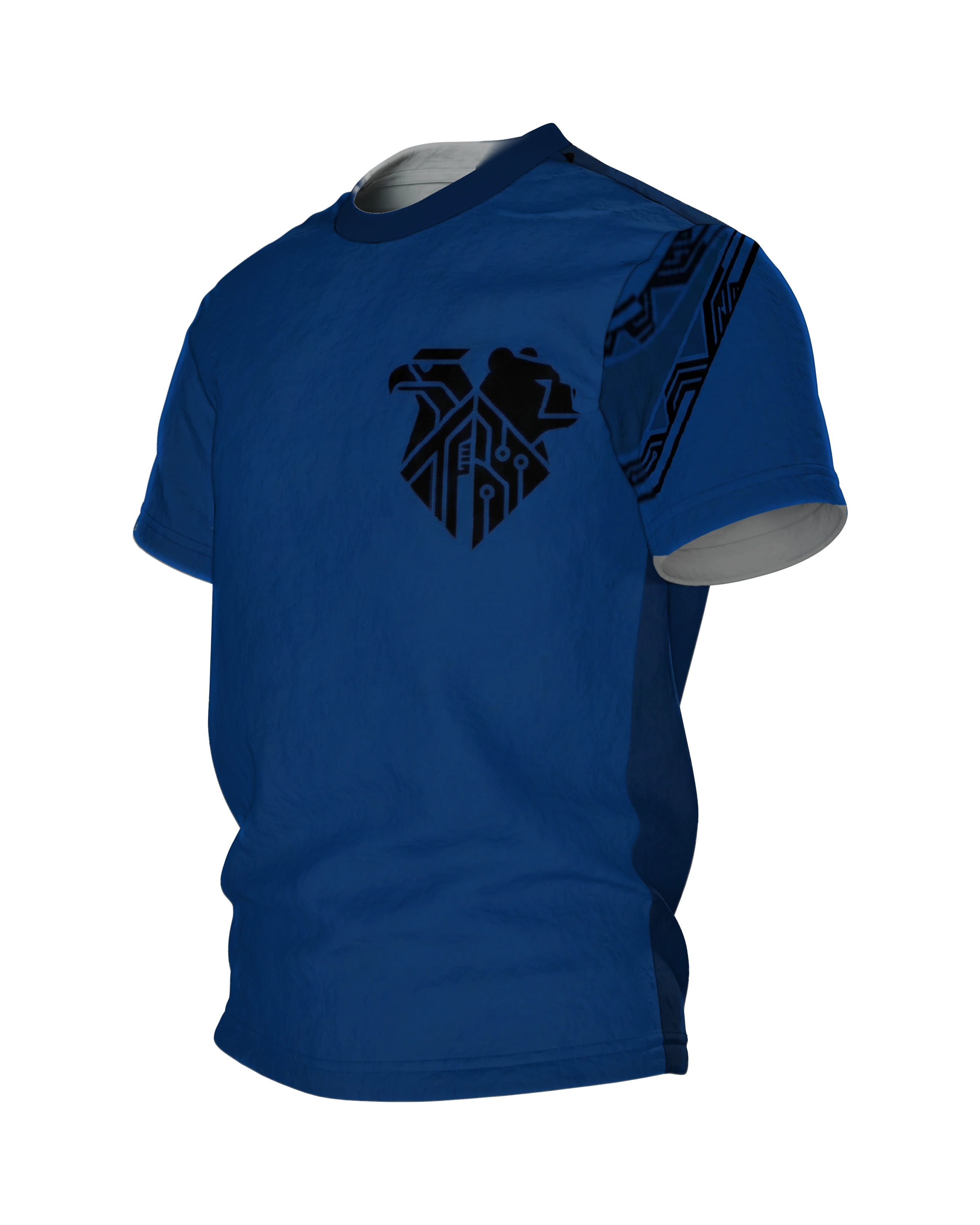 Cyber Adler & Bär T-Shirt: Geometrisches Tech-Design, Seitenansicht rechts