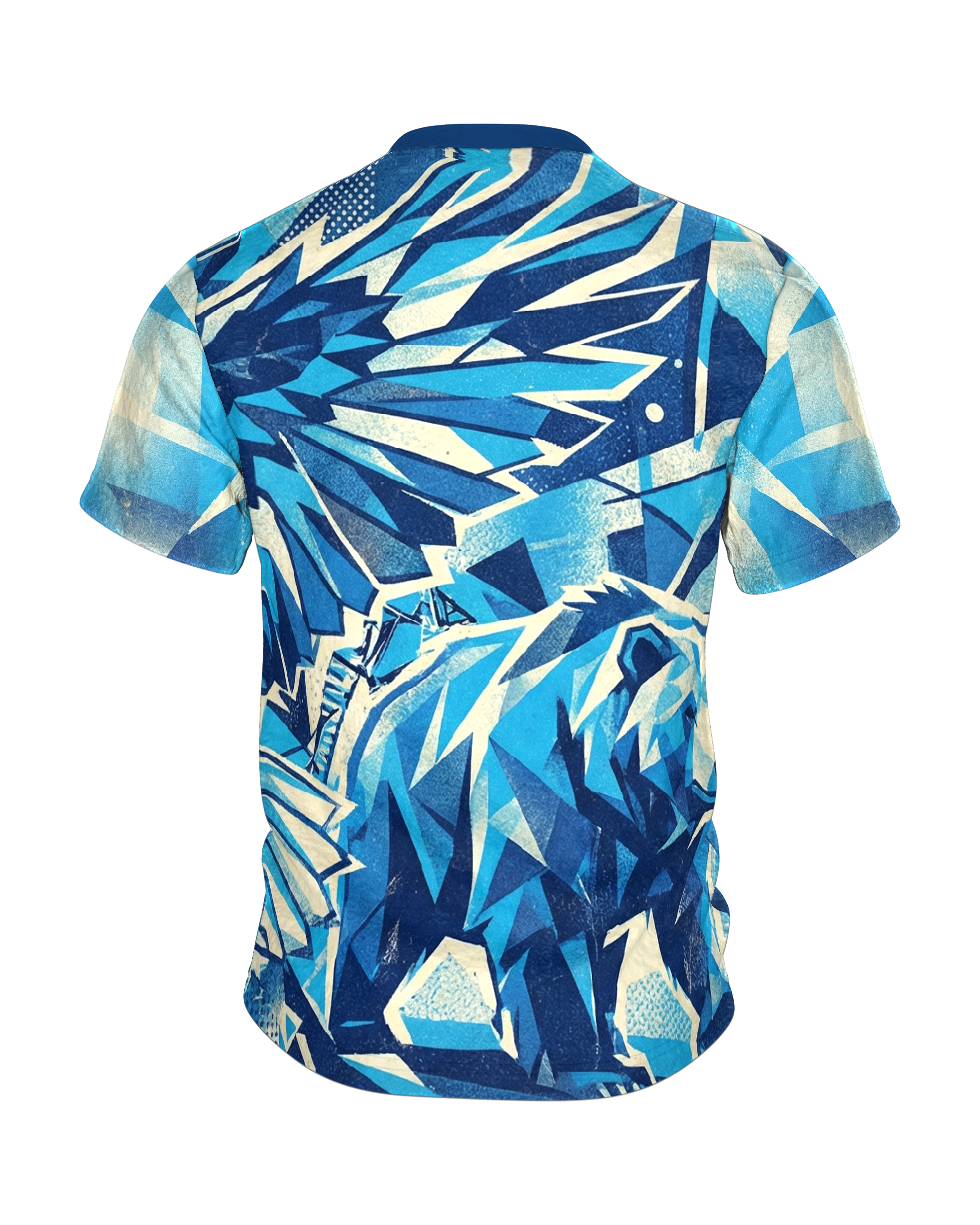 Geometrischer Adler T-Shirt, Low-Poly Facetten in Eisblau, Polygon-Bär auf der Rückseite, Rückseite