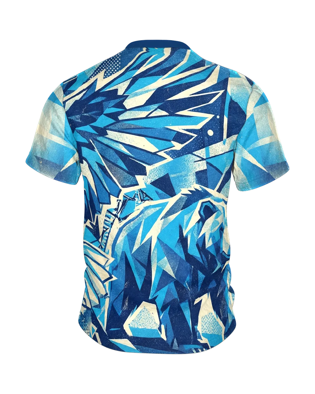 Geometrischer Adler T-Shirt, Low-Poly Facetten in Eisblau, Polygon-Bär auf der Rückseite, Rückseite
