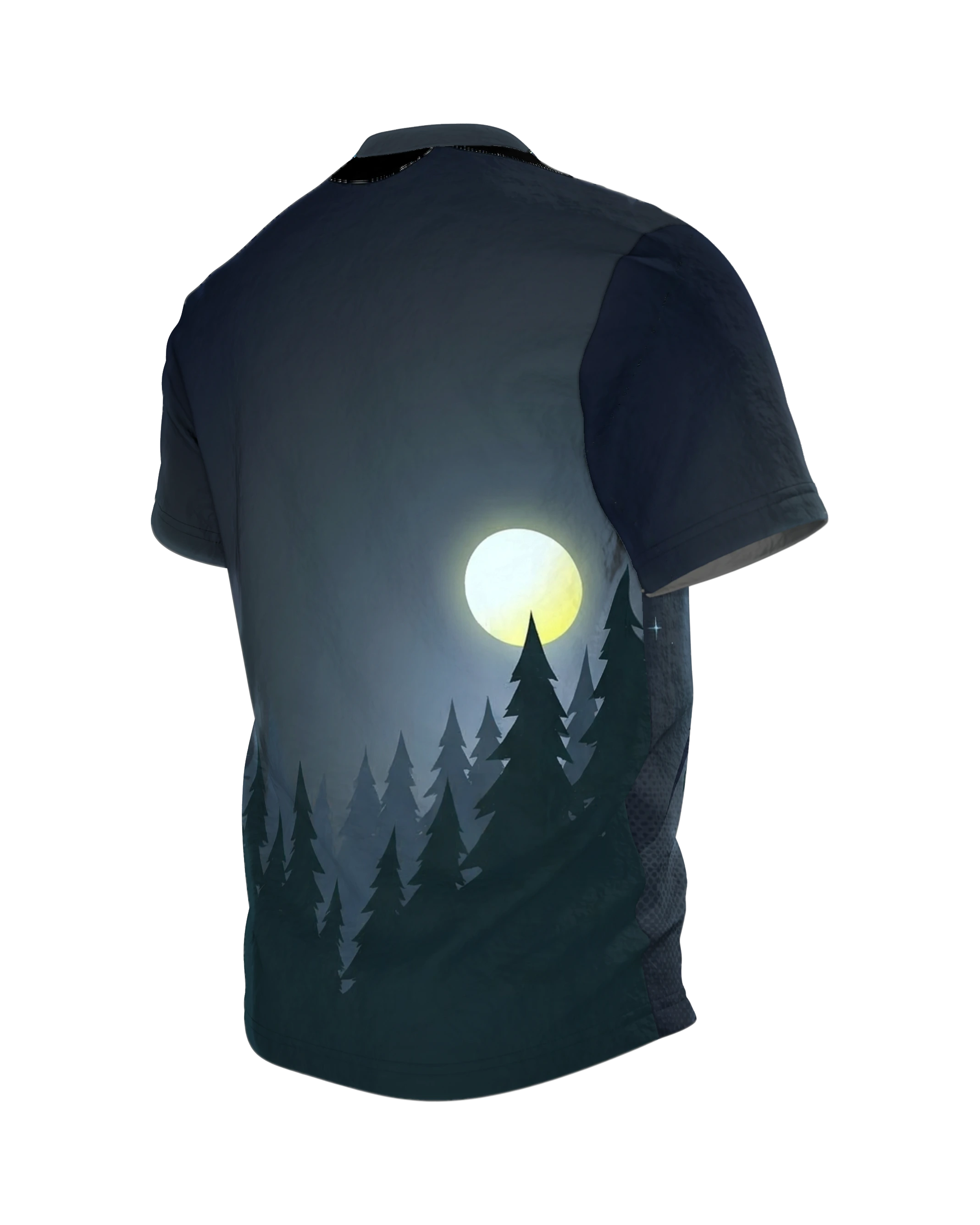 Heulender Wolf T-Shirt: Mondnacht in der Silhouette, Rückseite schräg links